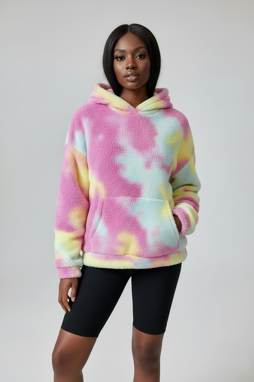 Tie-Dye Plush Fleece Hoodie