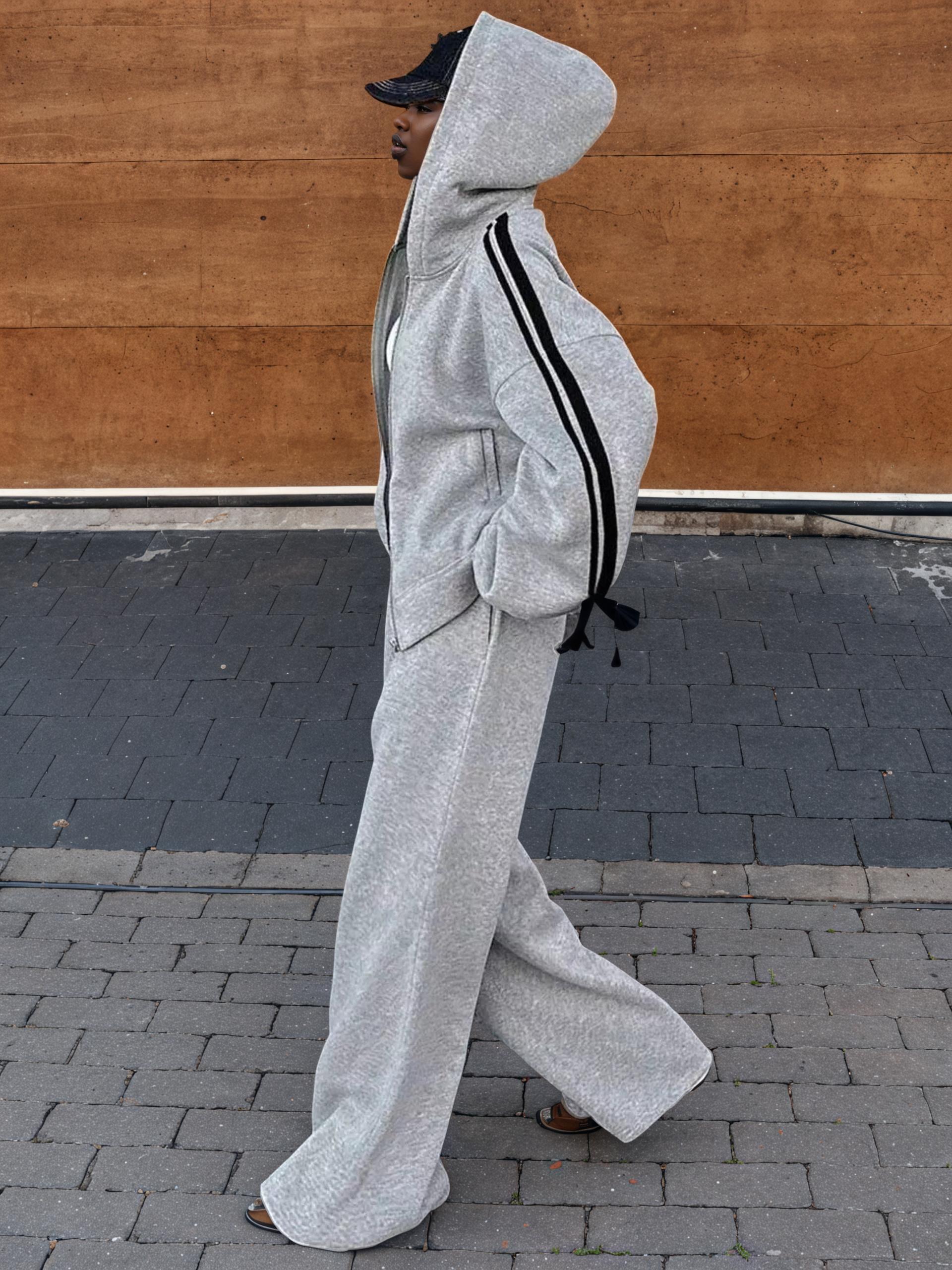 Side Striped Zip Up Hoodie and Pants Set