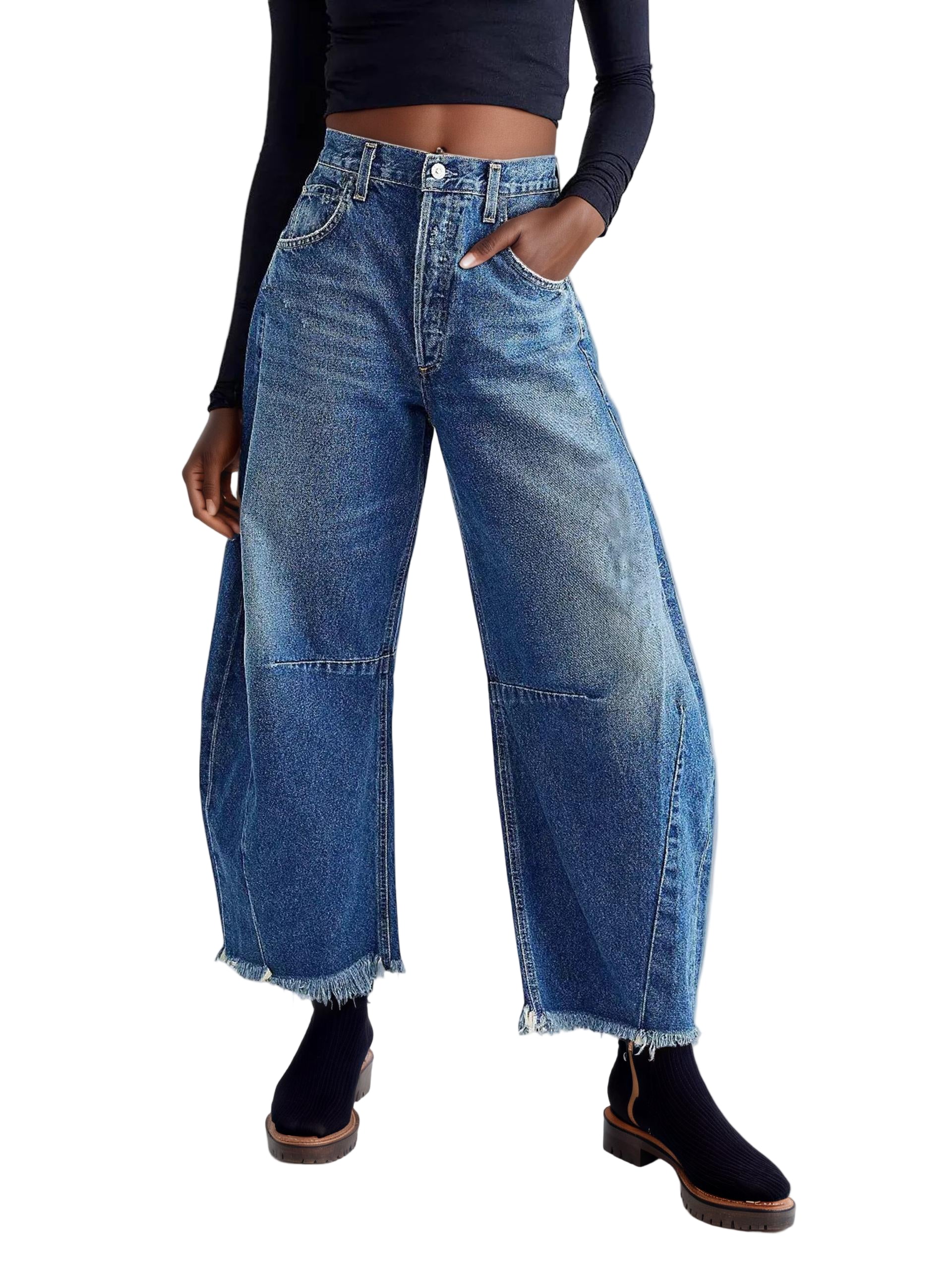 Wide Leg Raw Hem Jeans