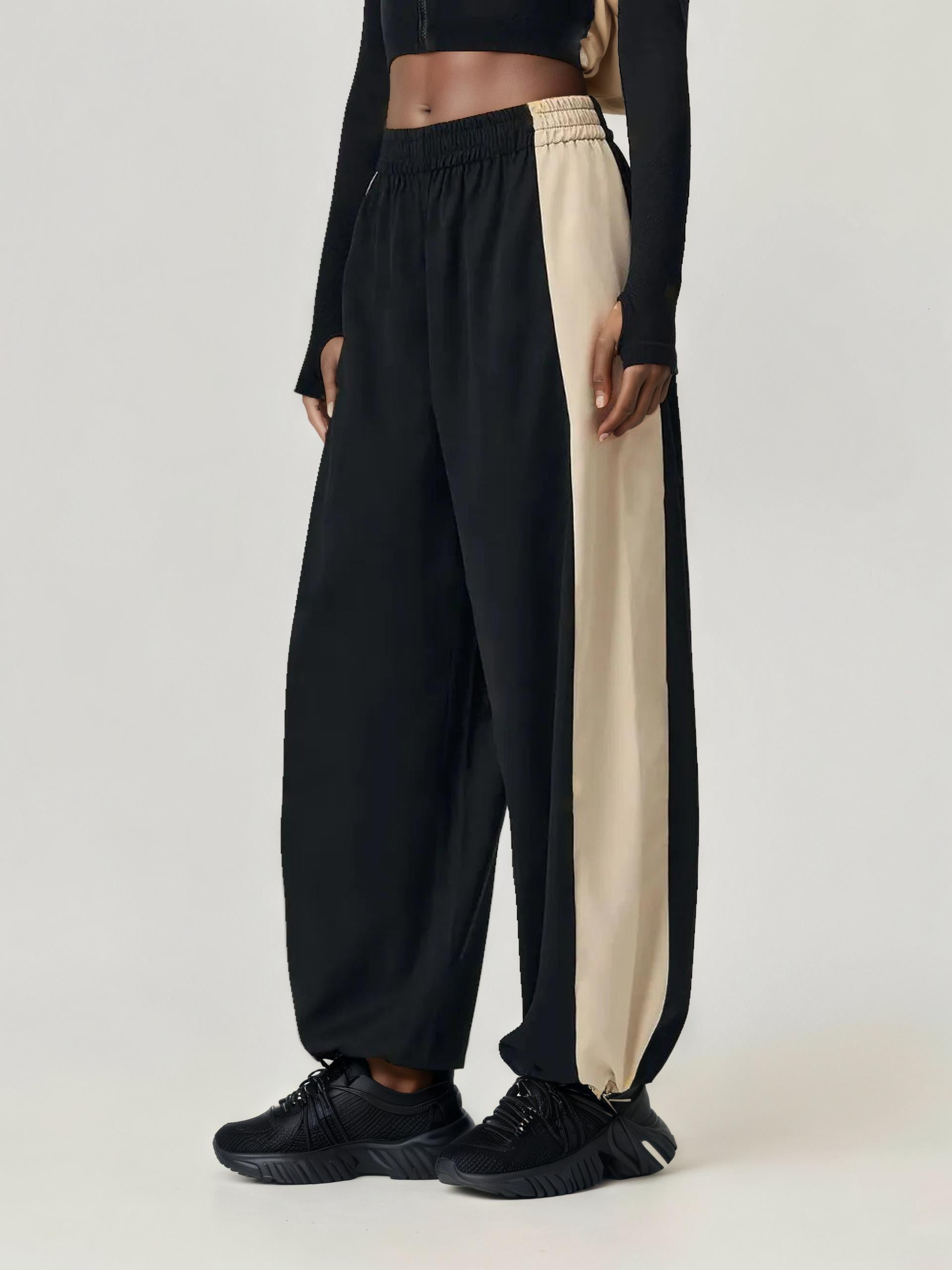 Drawstring Hem Contrast Elastic Waist Pants