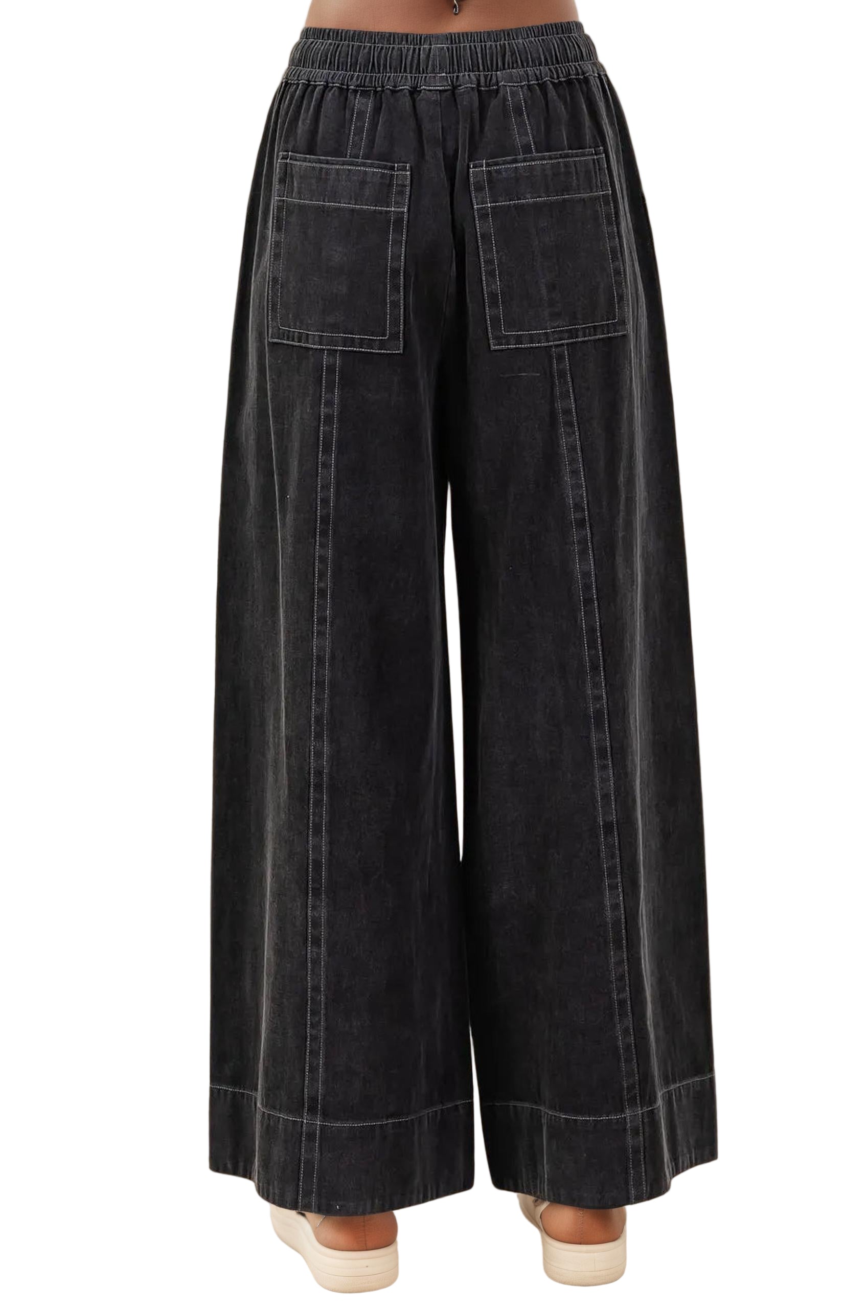 Mittoshop Mineral Wash Wide Leg Elastic Waist Twill Pants