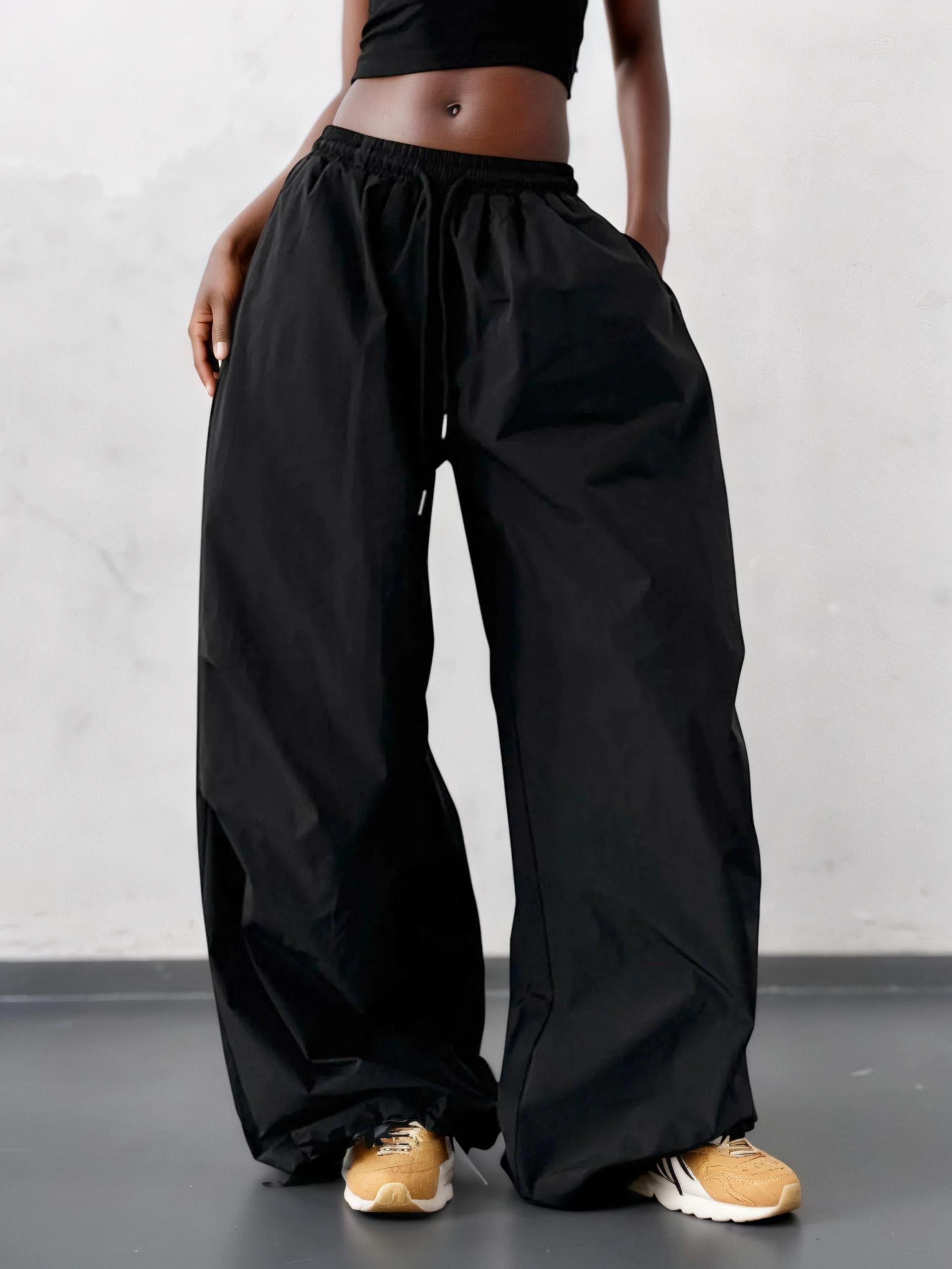 Letter Back Wide Leg Drawstring Pants