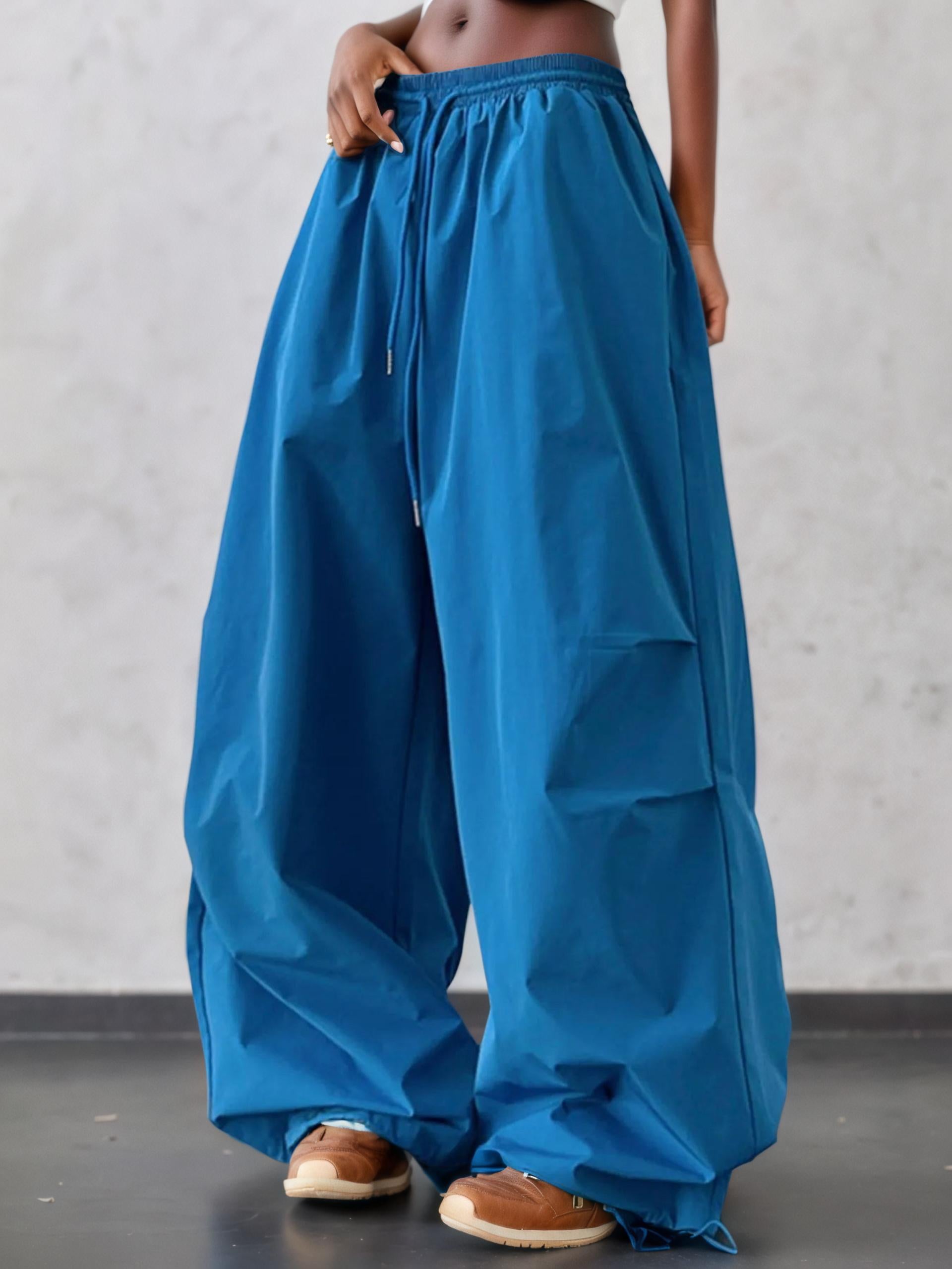 Letter Back Wide Leg Drawstring Pants