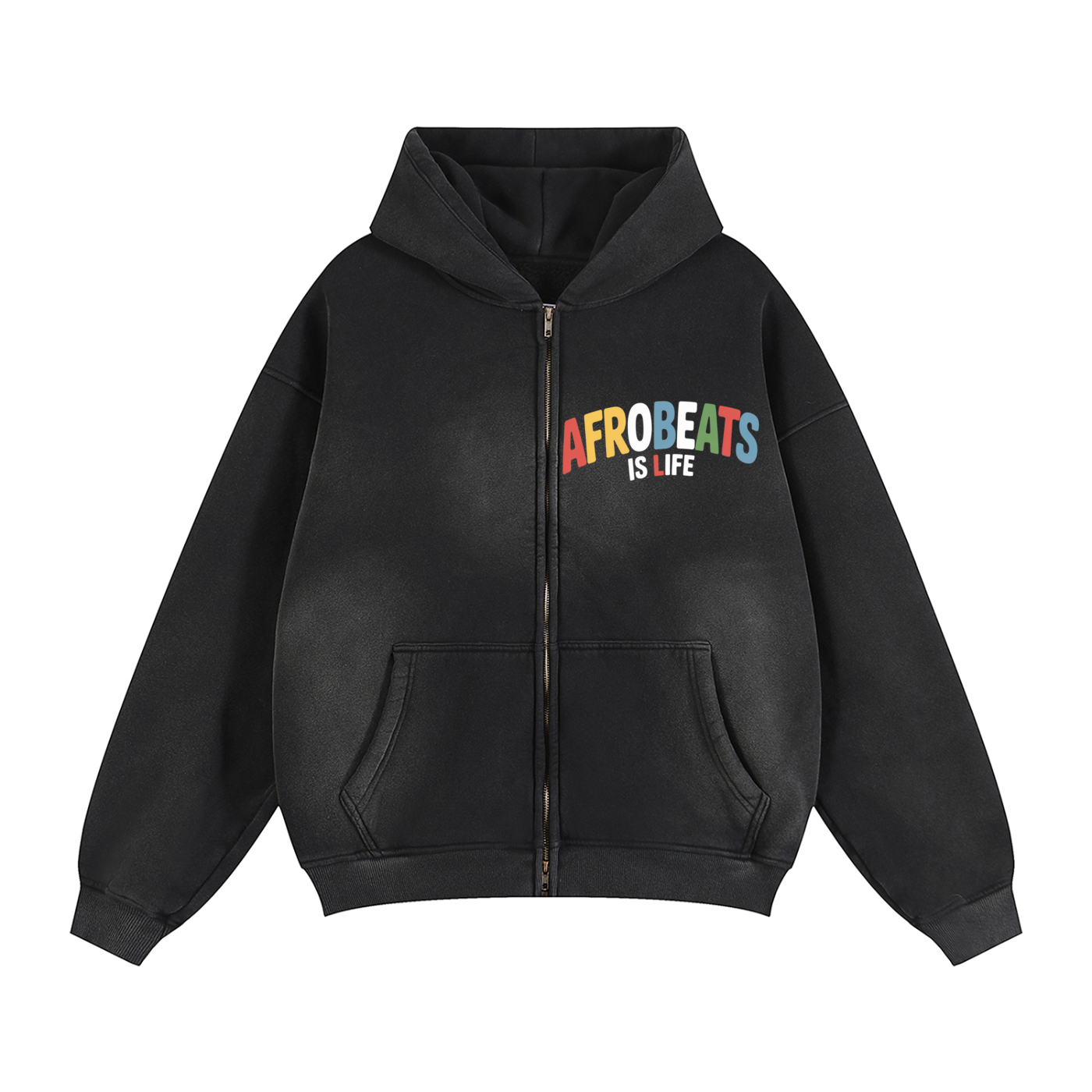 Sunfade Two-way Zipper Boxy Fleece "Afrobeats Is Life" Hoodie