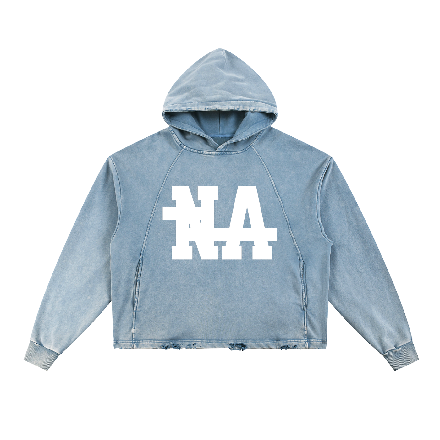 Vintage Washed Frayed-Hem "NA" Hoodie
