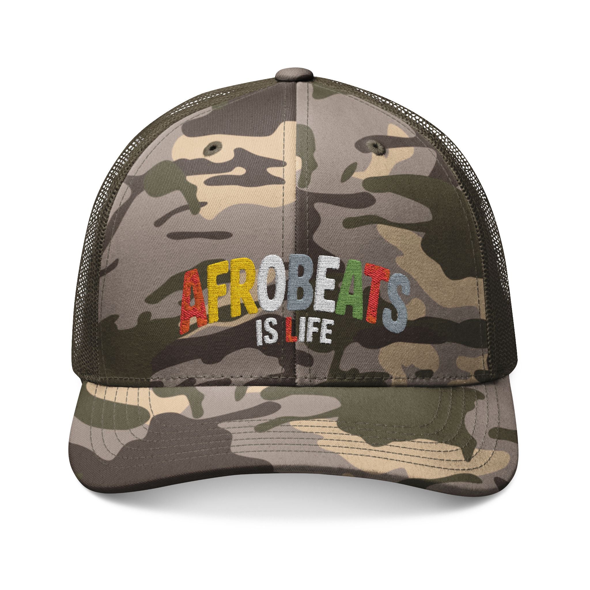 'Afrobeats is Life' Camouflage Trucker Hat (Embroidery)