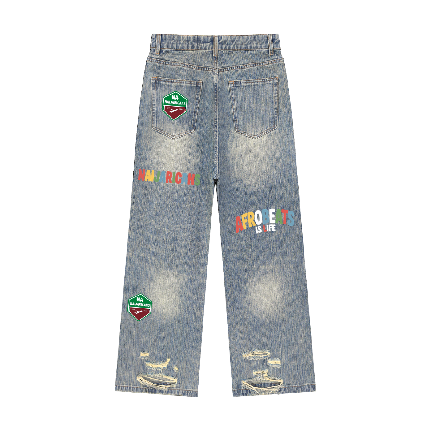 'Afrobeats is Life' Vintage Wash Distressed Denim Jeans