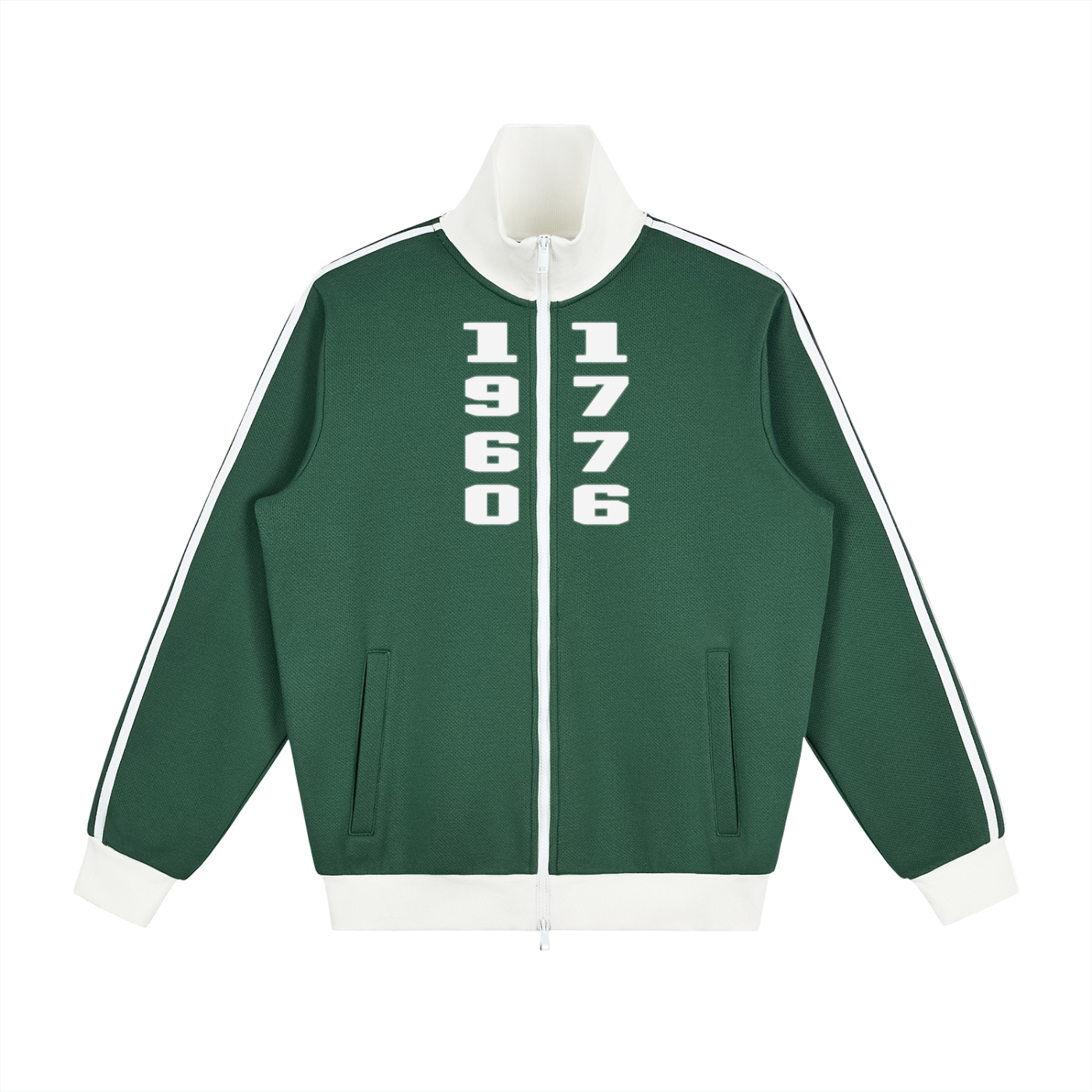 Contrast Side Stripe Fleece "Indie Year 1776|1960" Track Jacket