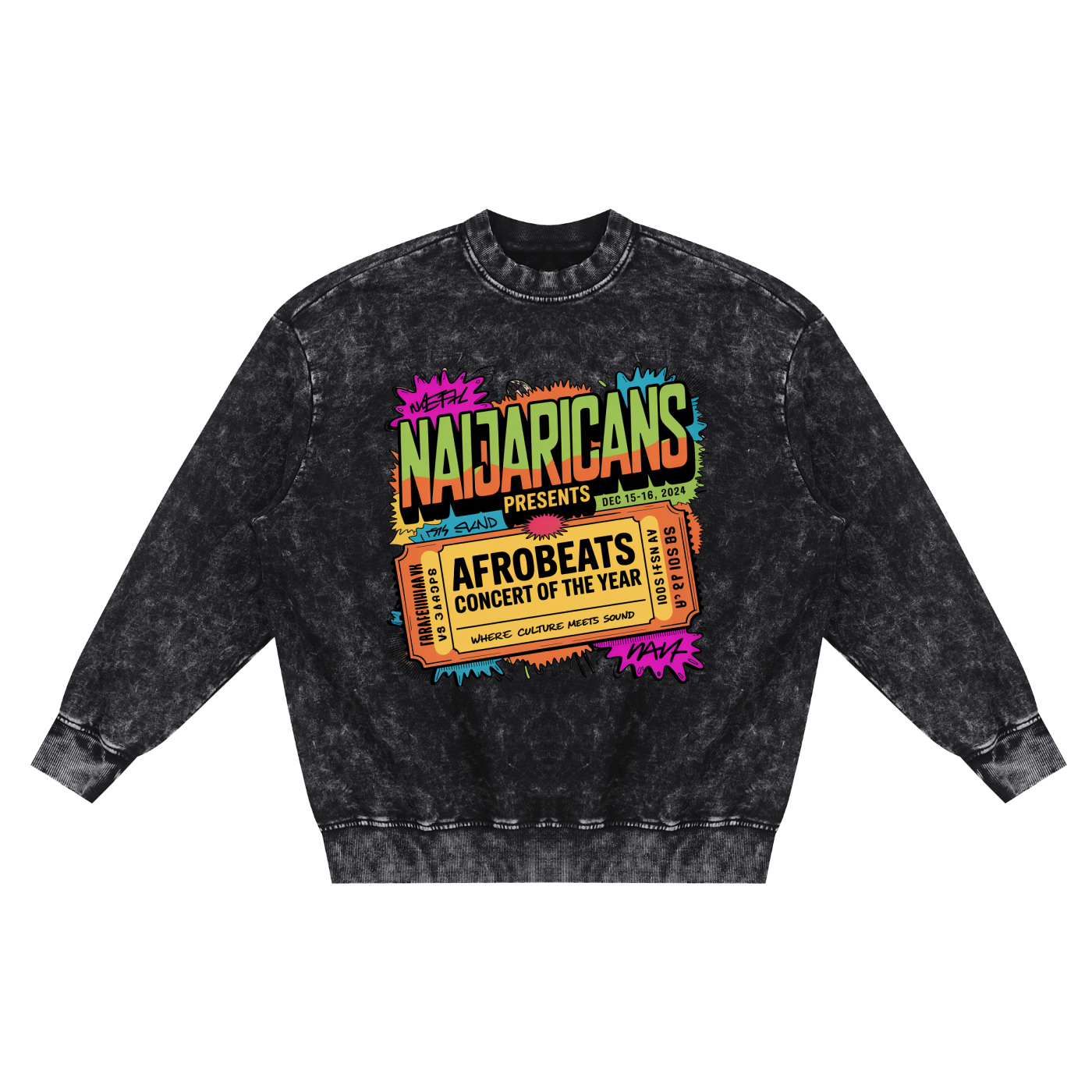 Snow Washed Hand-Frayed "Concert Ticket" Sweatshirt