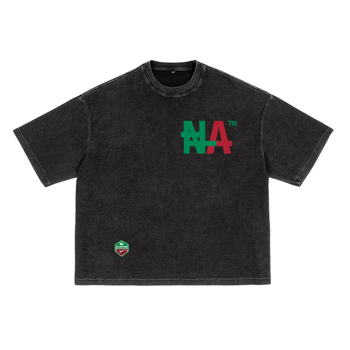 Waffle-Texture Washed Cropped Boxy "Exotic NA" Tee