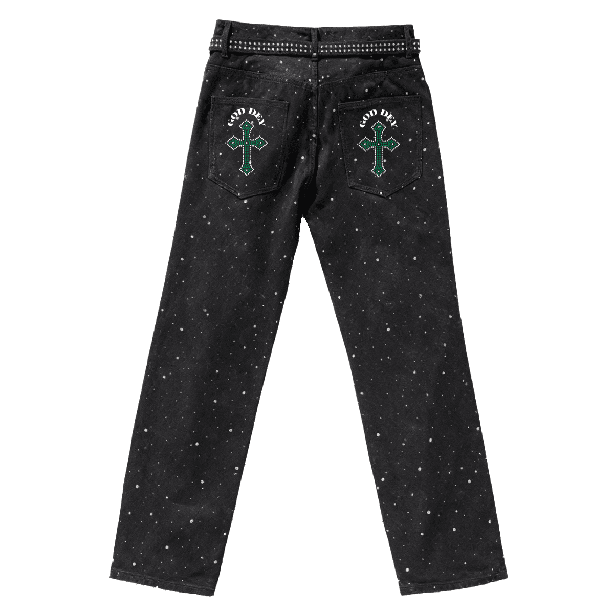 Unisex Rhinestone Star Loose Straight "God Dey" Jeans