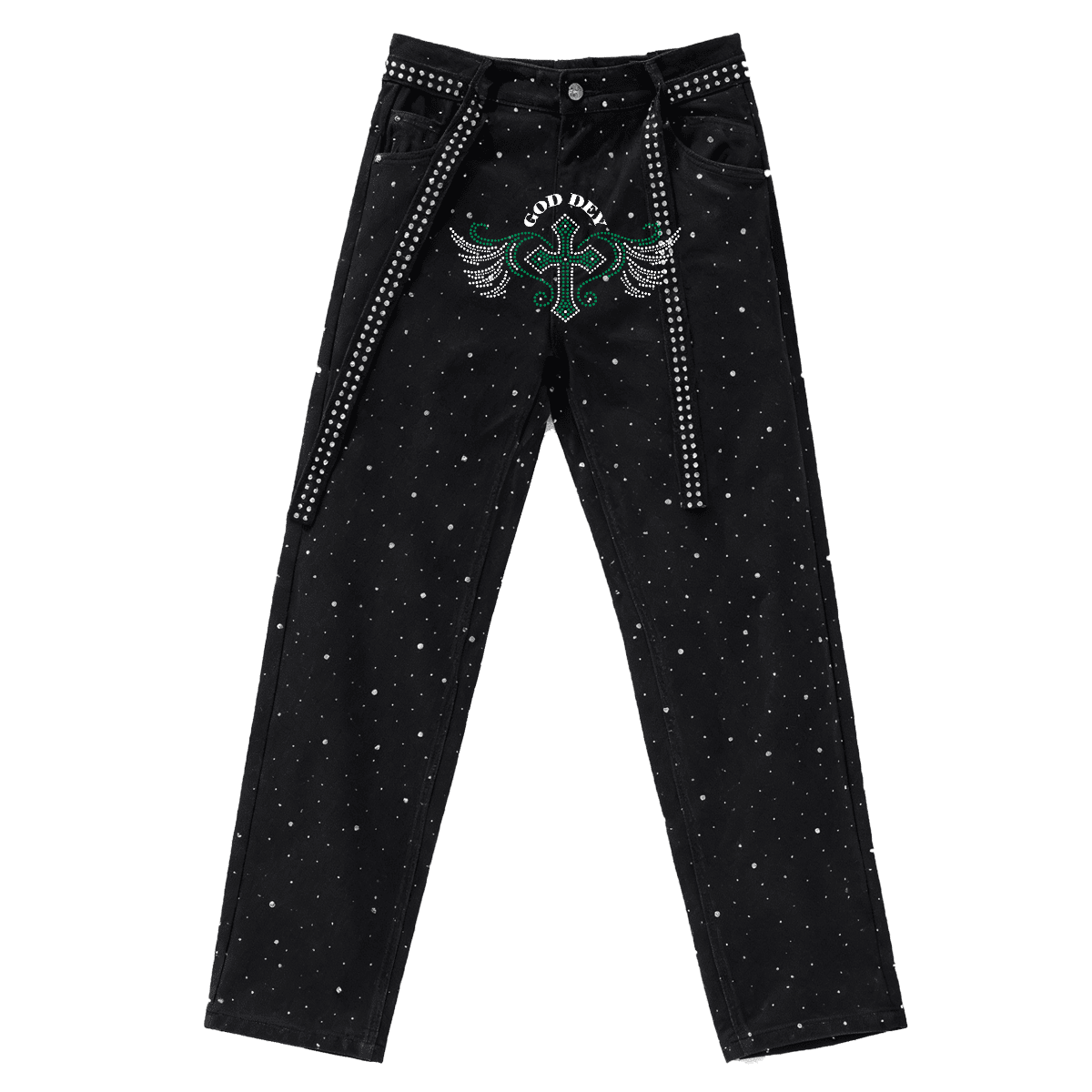 Unisex Rhinestone Star Loose Straight "God Dey" Jeans
