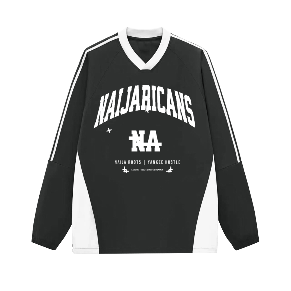 Colorblock V-neck "Naijaricans-1960" Long Sleeve Shirt