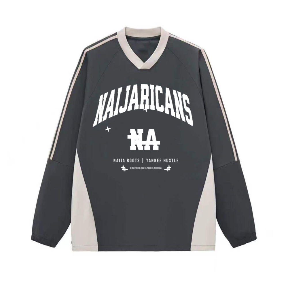 Colorblock V-neck "Naijaricans-1960" Long Sleeve Shirt