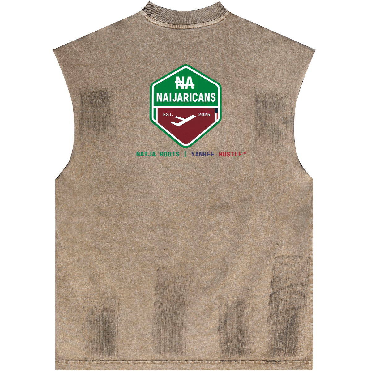 Distressed High Street Round Neck Sleeveless "Naija No Dey Carry Last" Tank Top