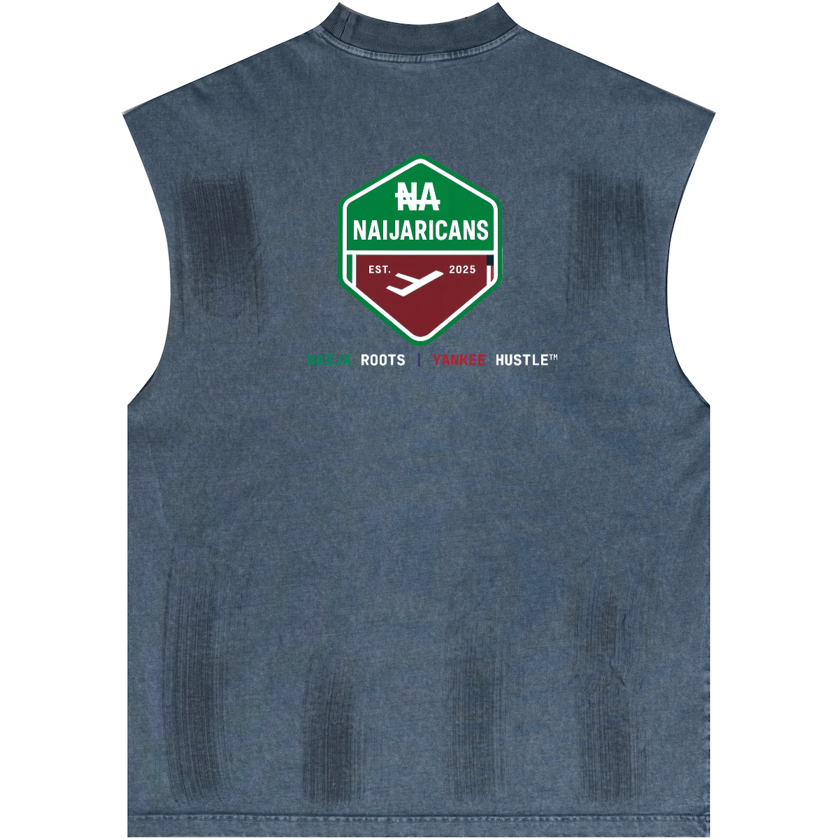 Distressed High Street Round Neck Sleeveless "Naija No Dey Carry Last" Tank Top