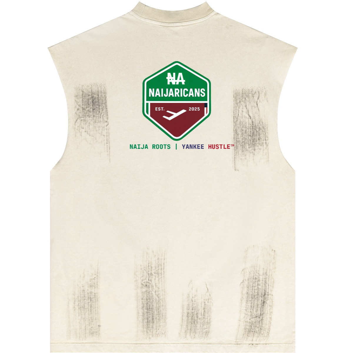 Distressed High Street Round Neck Sleeveless "Naija No Dey Carry Last" Tank Top