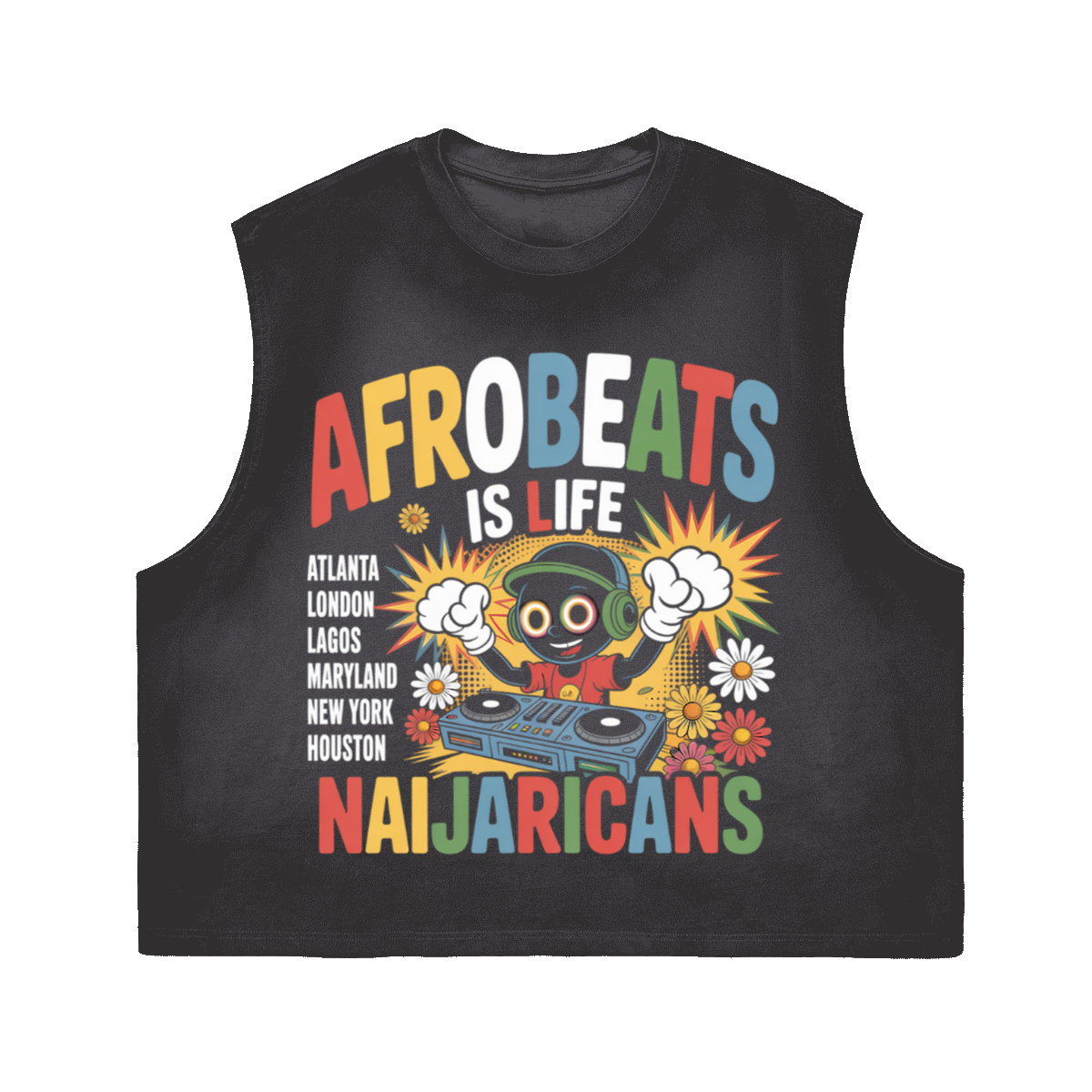 Unisex Cropped Boxy Washed Gradient Pure Cotton "Afrobeats is Life" Tank Top