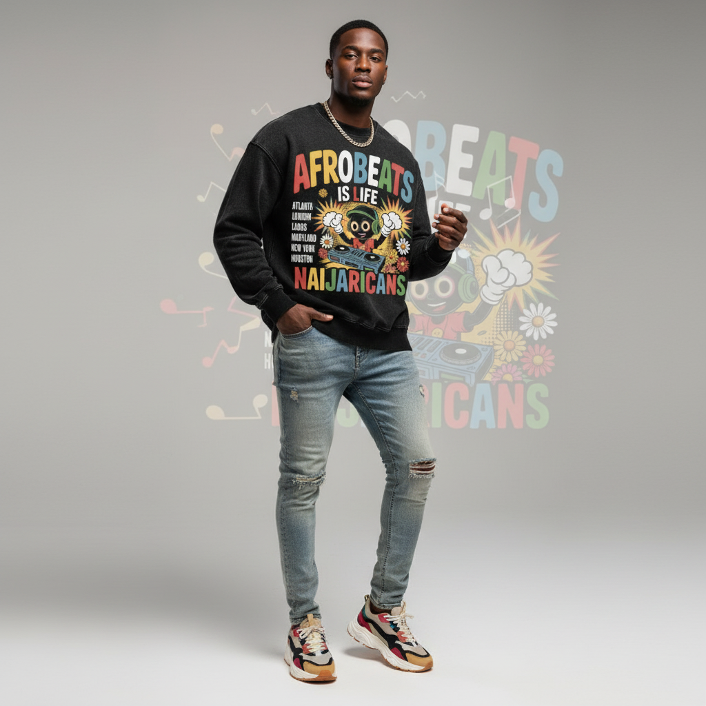 Unisex Super Heavyweight Oversized "Afrobeats is Life" Faded Sweatshirt