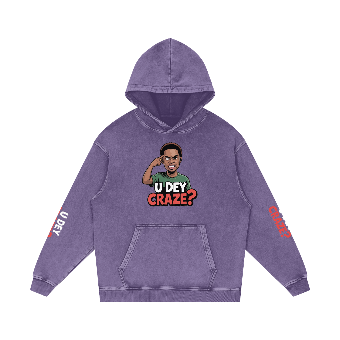Snow Washed Loose Cotton "U Dey Craze" Hoodie