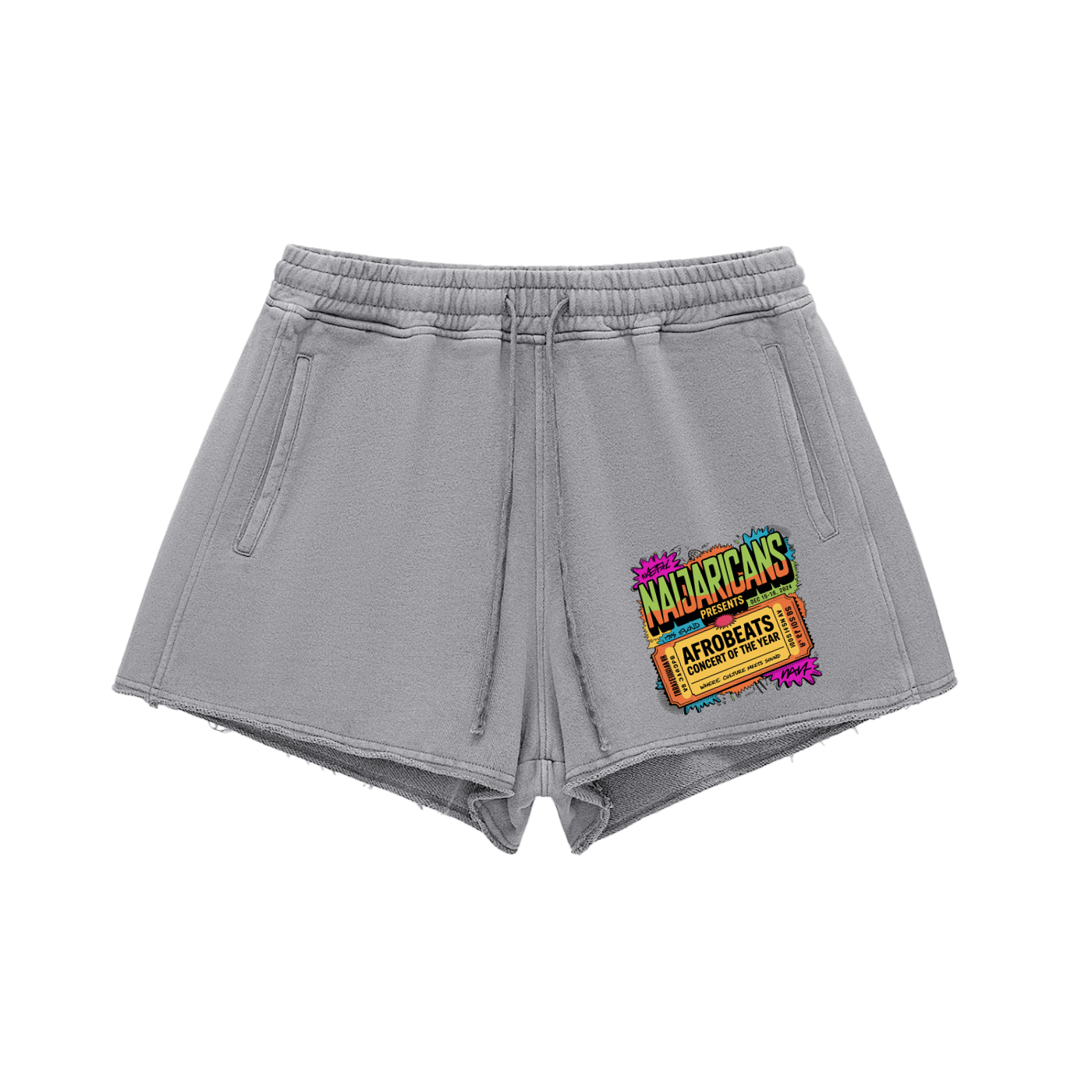 Snow Washed Raw Edge Drawstring "Concert Ticket" Shorts