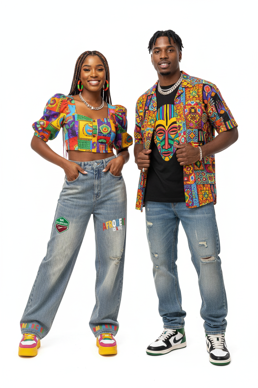 'Afrobeats is Life' Vintage Wash Distressed Denim Jeans