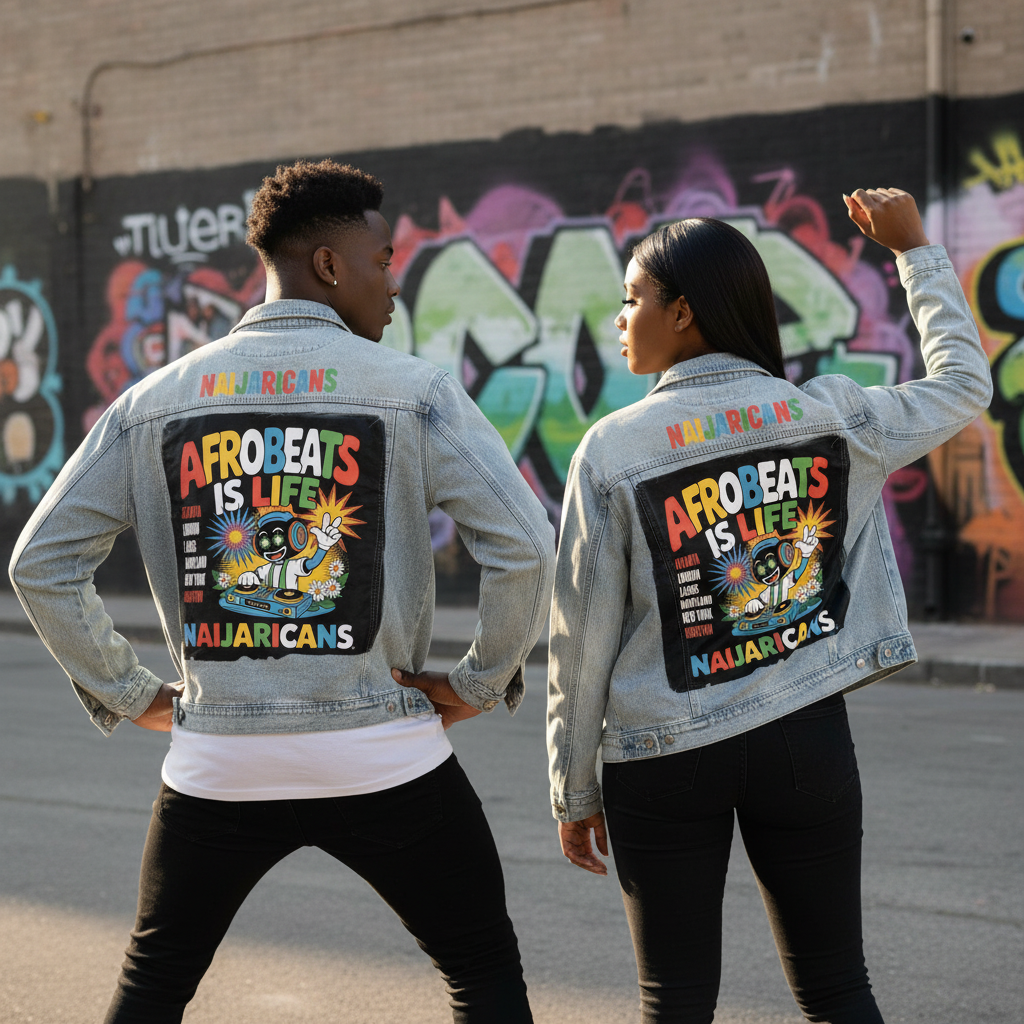 Vintage Wash Zip "Afrobeats is Life" Denim Jacket