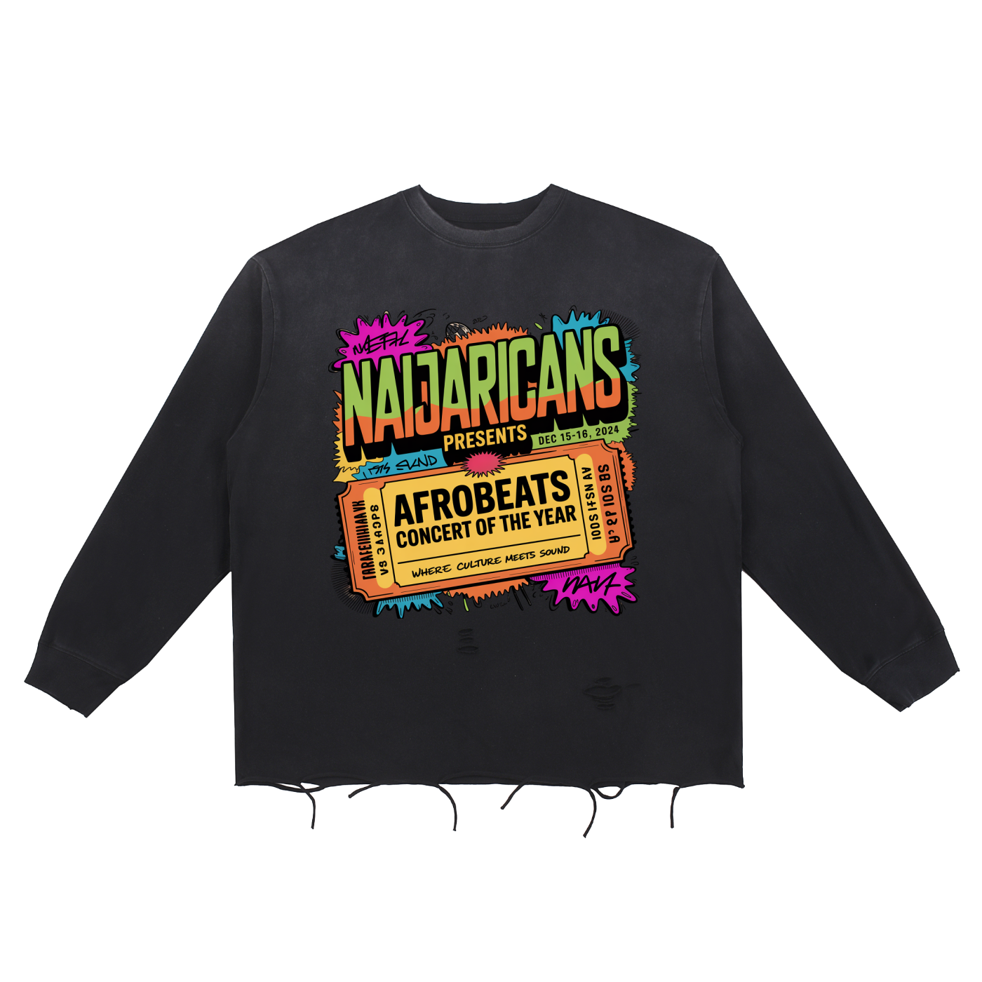 Snow Wash Raw Edge Cotton "Afrobeats Concert" T-Shirt