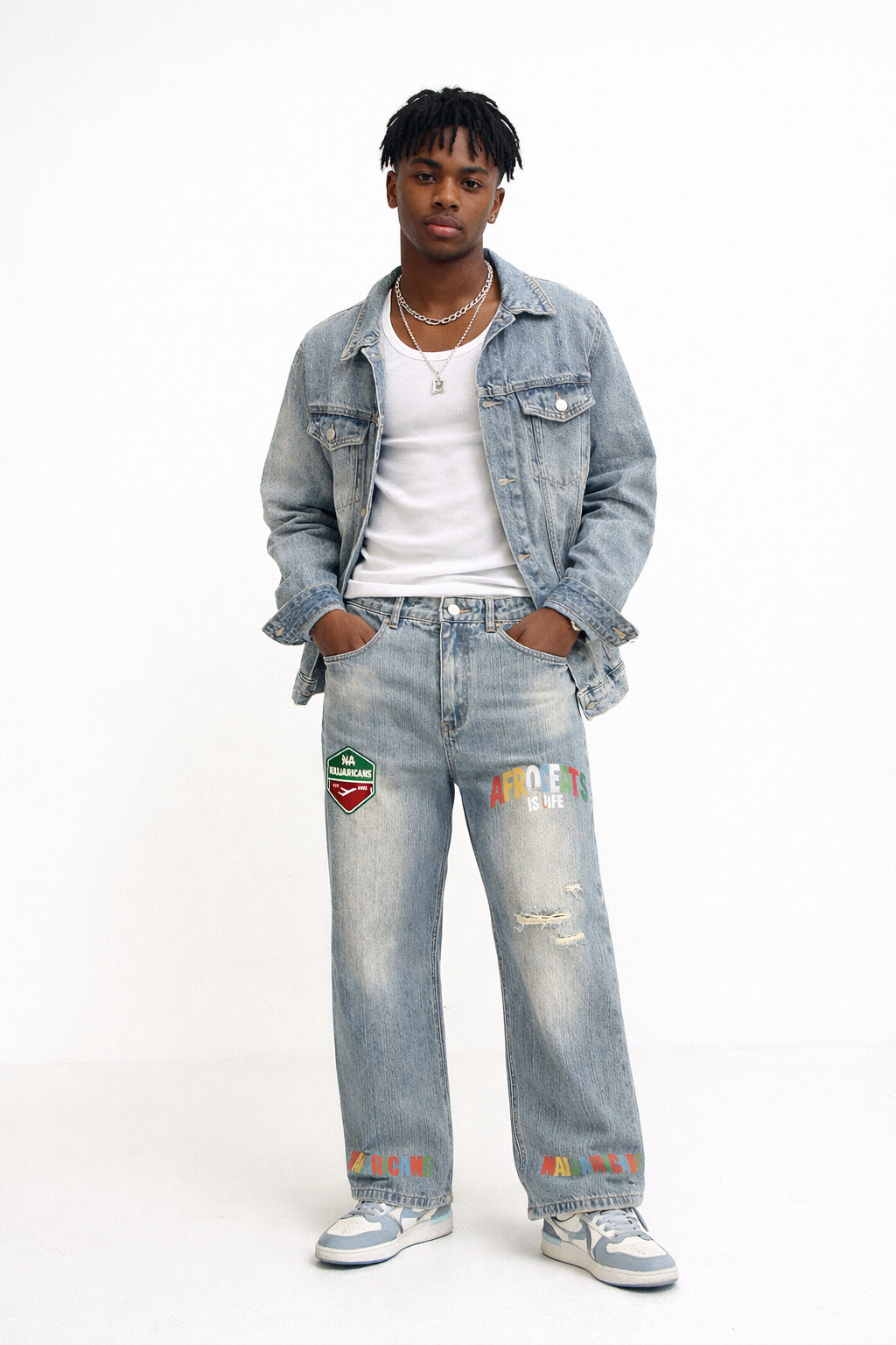 'Afrobeats is Life' Vintage Wash Distressed Denim Jeans