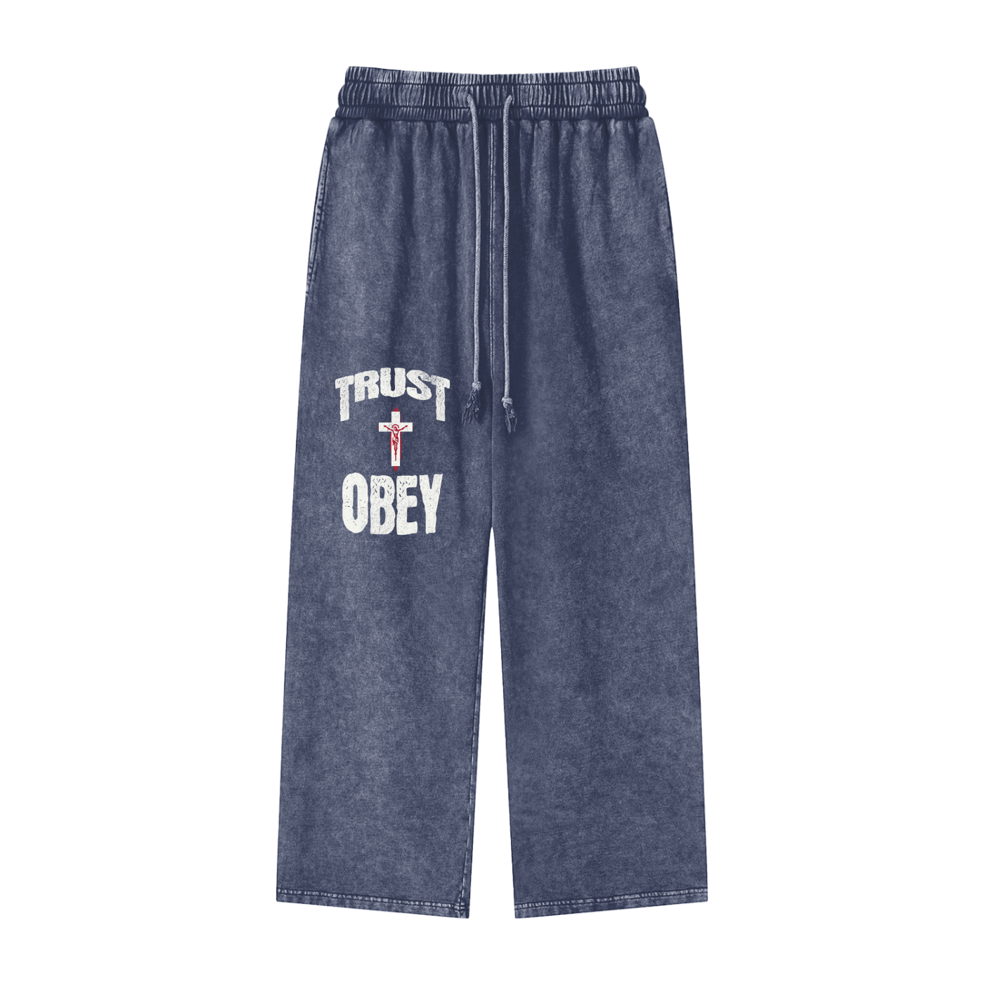 Snow Washed Straight Leg "Trust + Obey" Pants