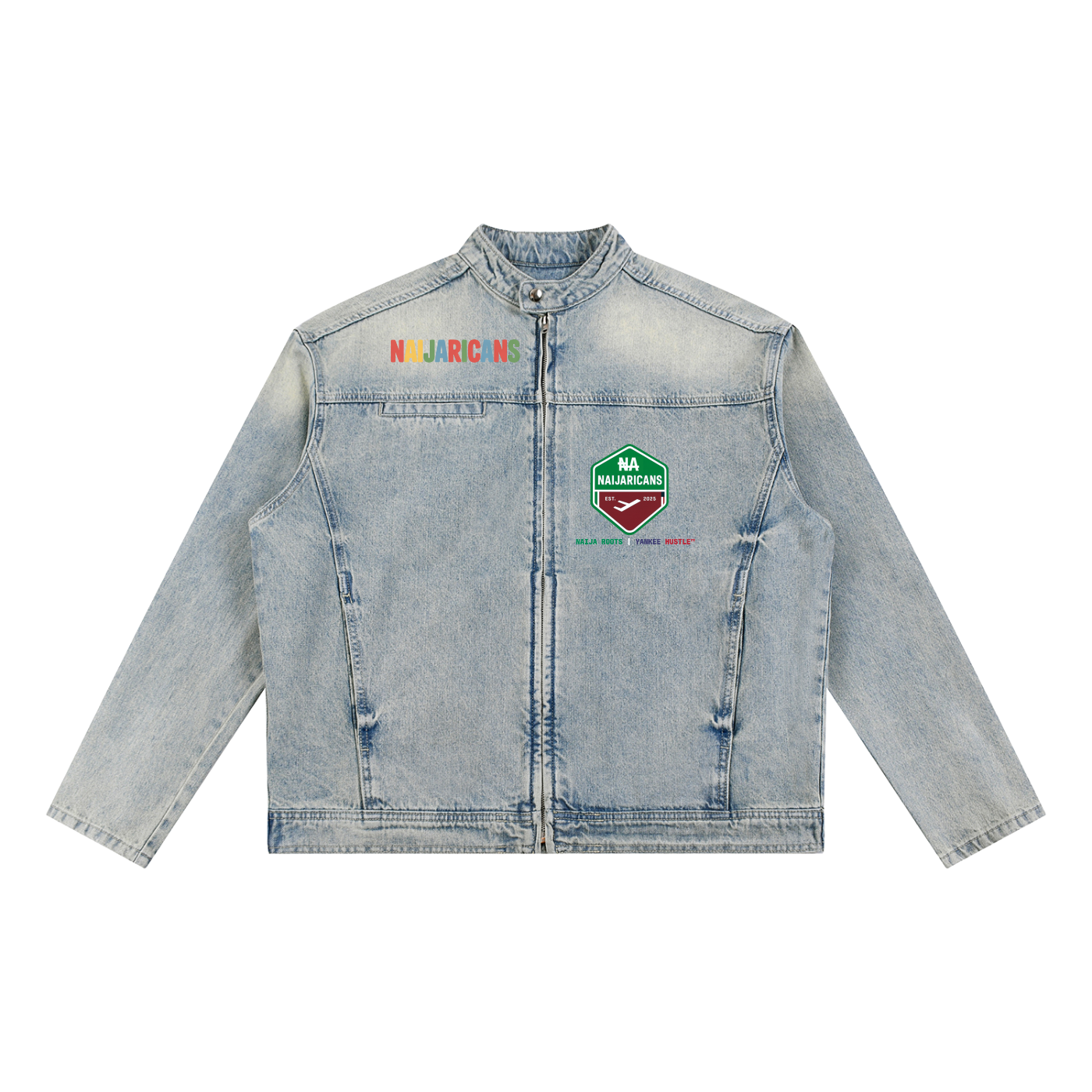 Vintage Wash Zip "Afrobeats is Life" Denim Jacket