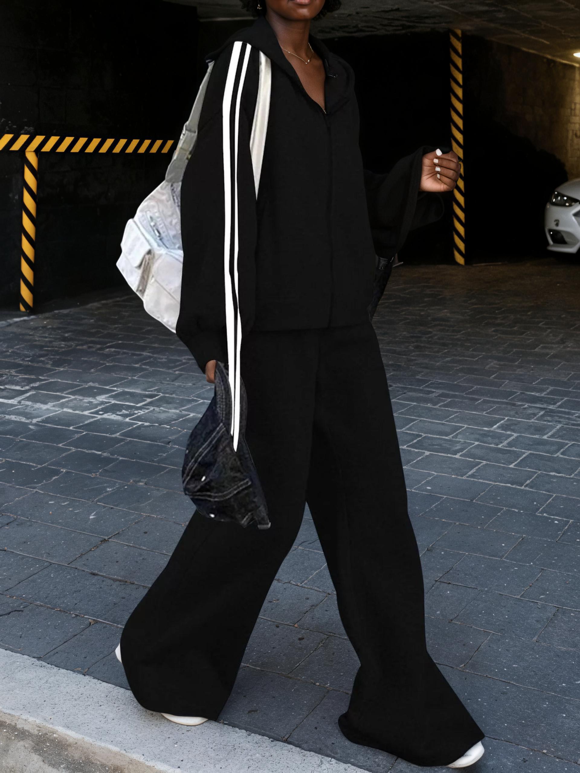 Side Striped Zip Up Hoodie and Pants Set