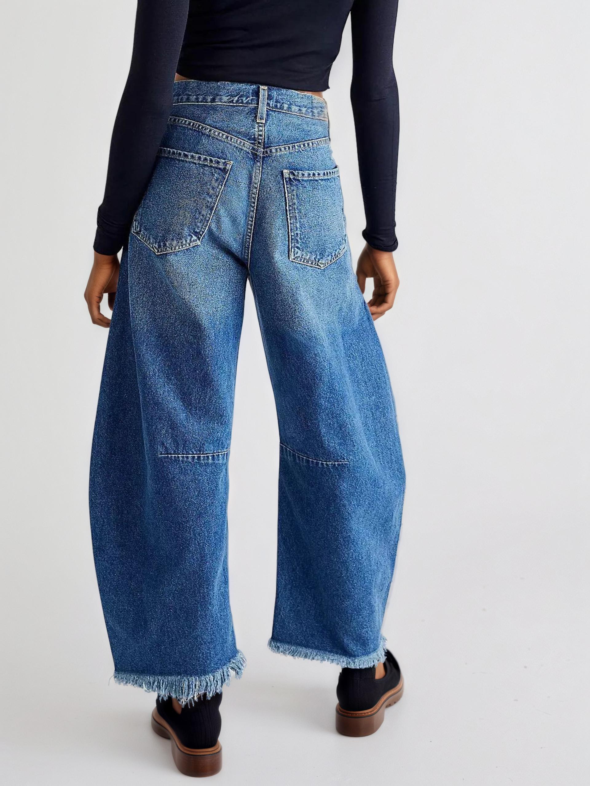 Wide Leg Raw Hem Jeans