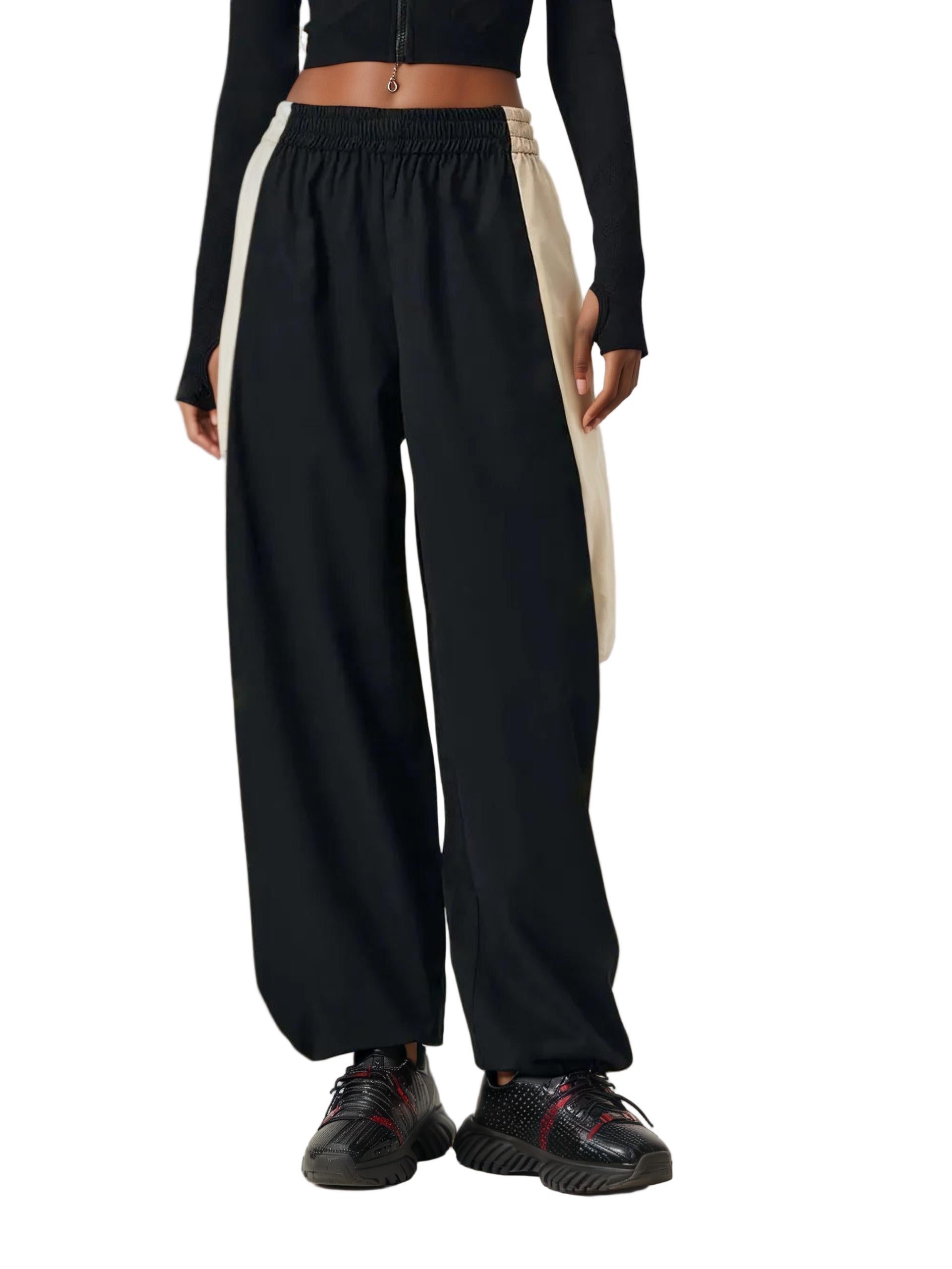 Drawstring Hem Contrast Elastic Waist Pants