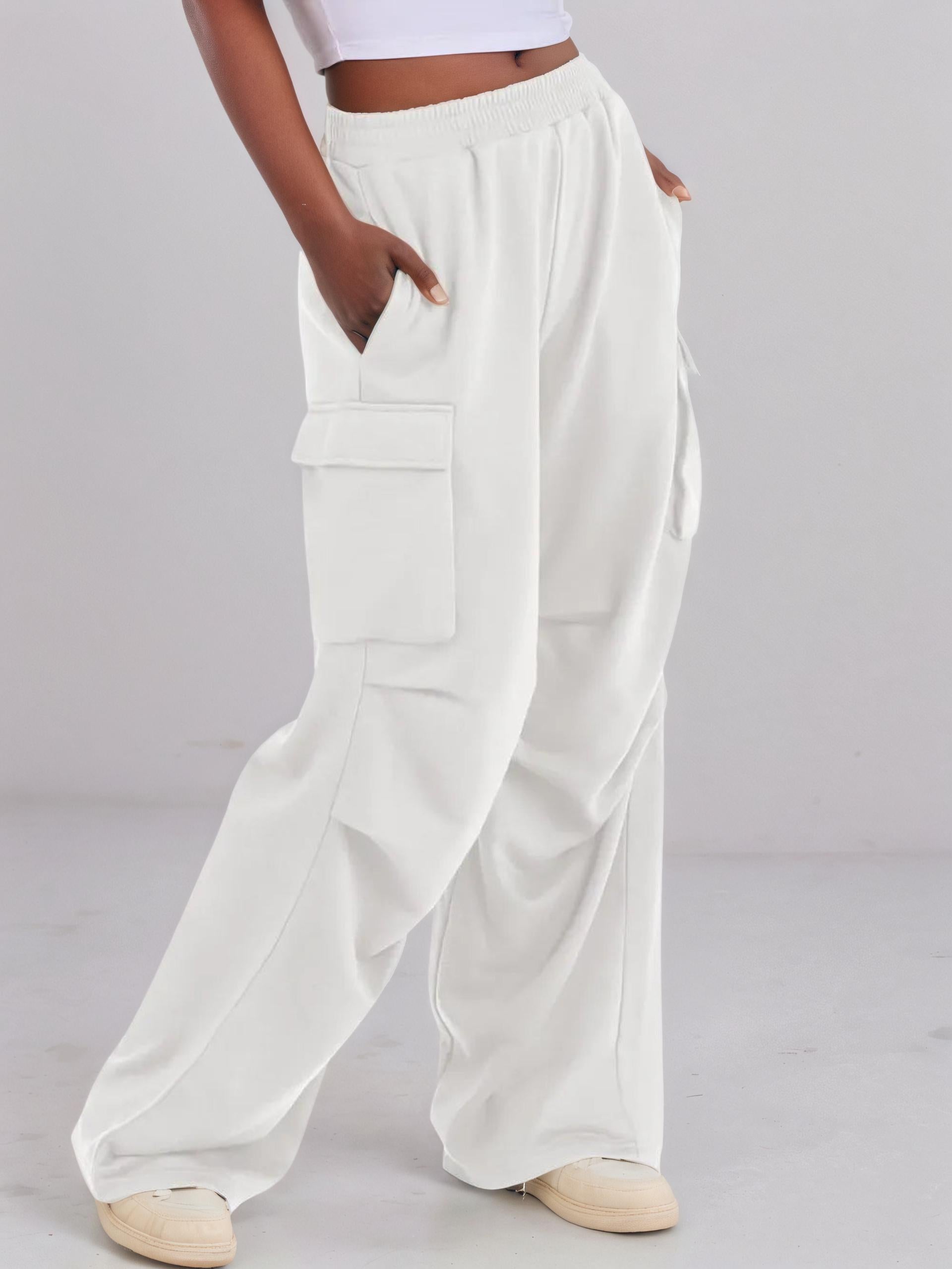 Elastic Waist Wide Leg Pants with Pockets