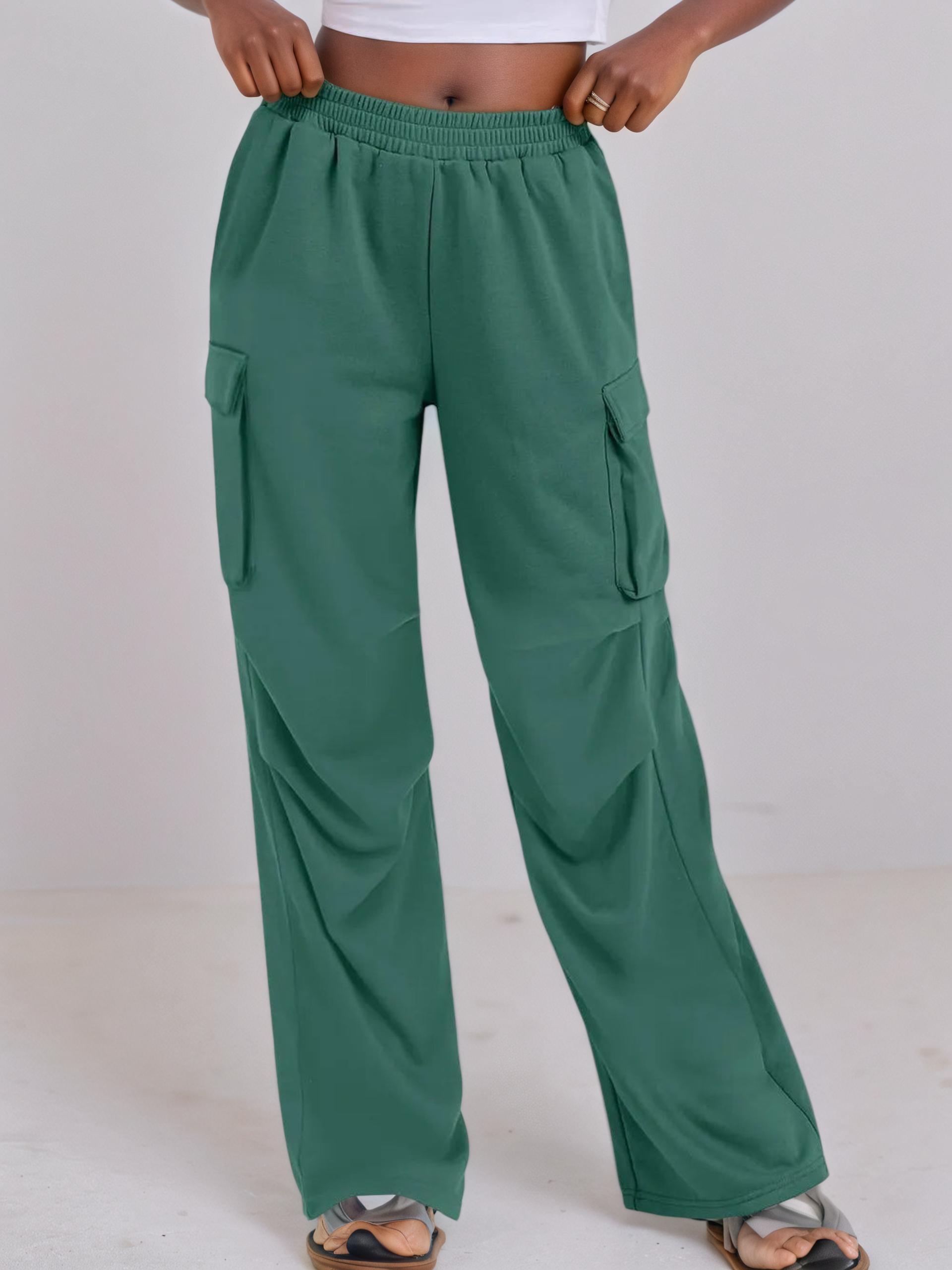 Elastic Waist Wide Leg Pants with Pockets