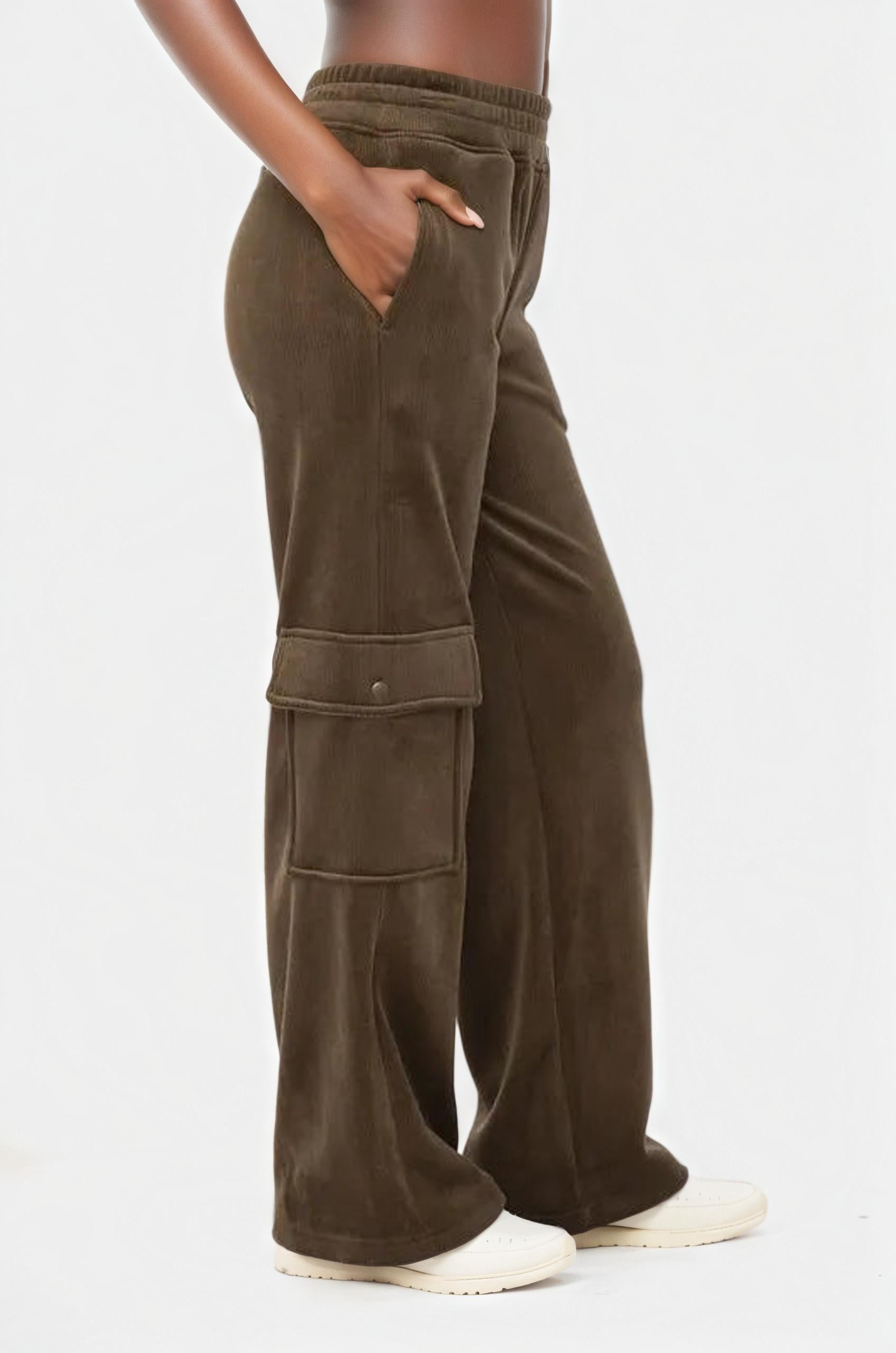 Mono B Elastic Waist Corduroy Cargo Pants