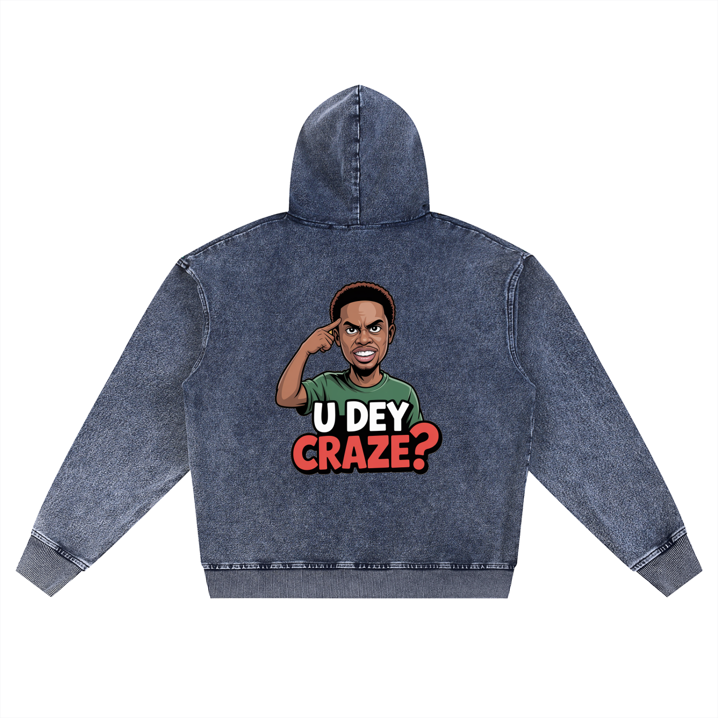 Snow Wash Oversized Zip-Up "U Dey Craze" Hoodie