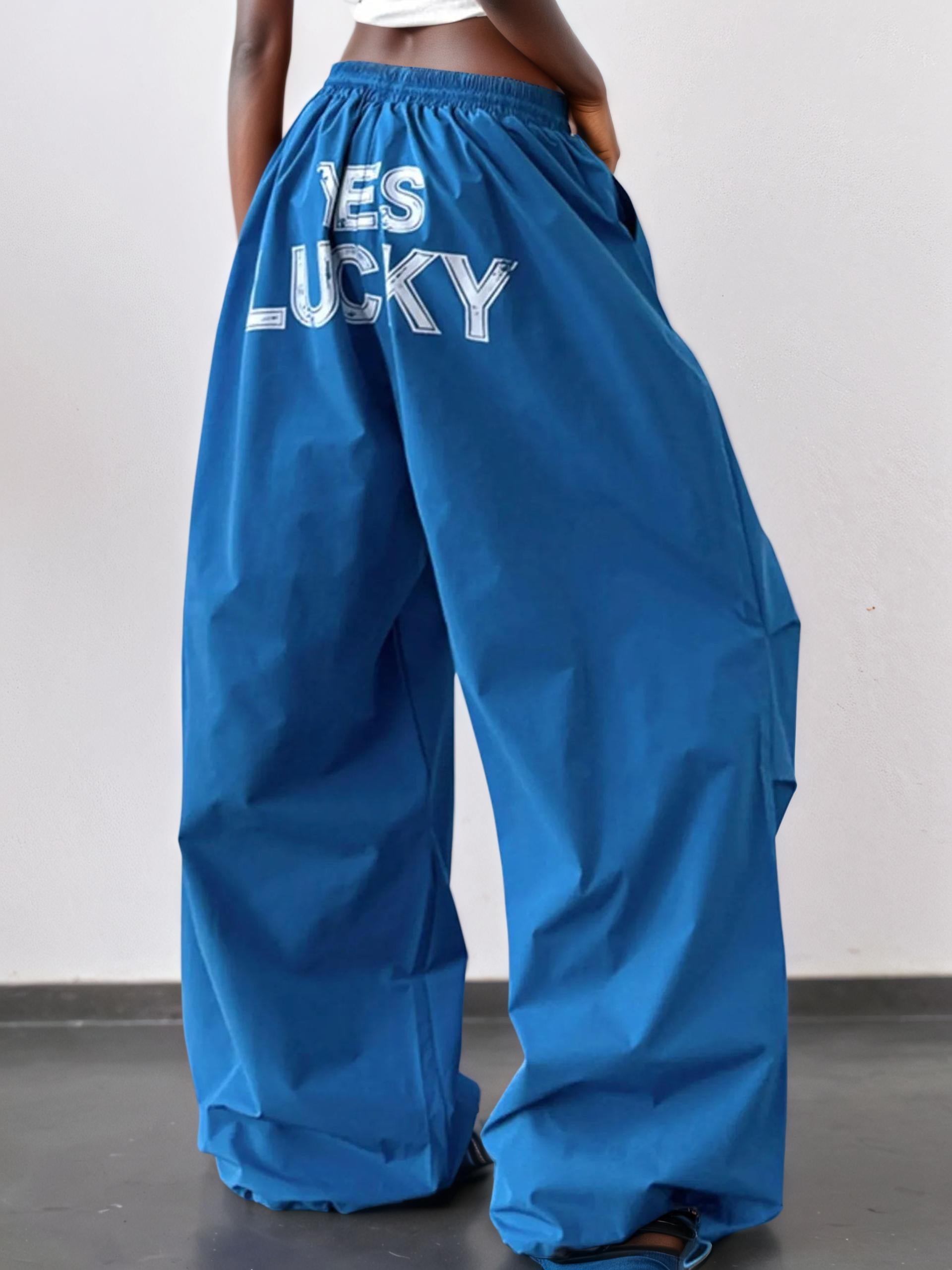 Letter Back Wide Leg Drawstring Pants