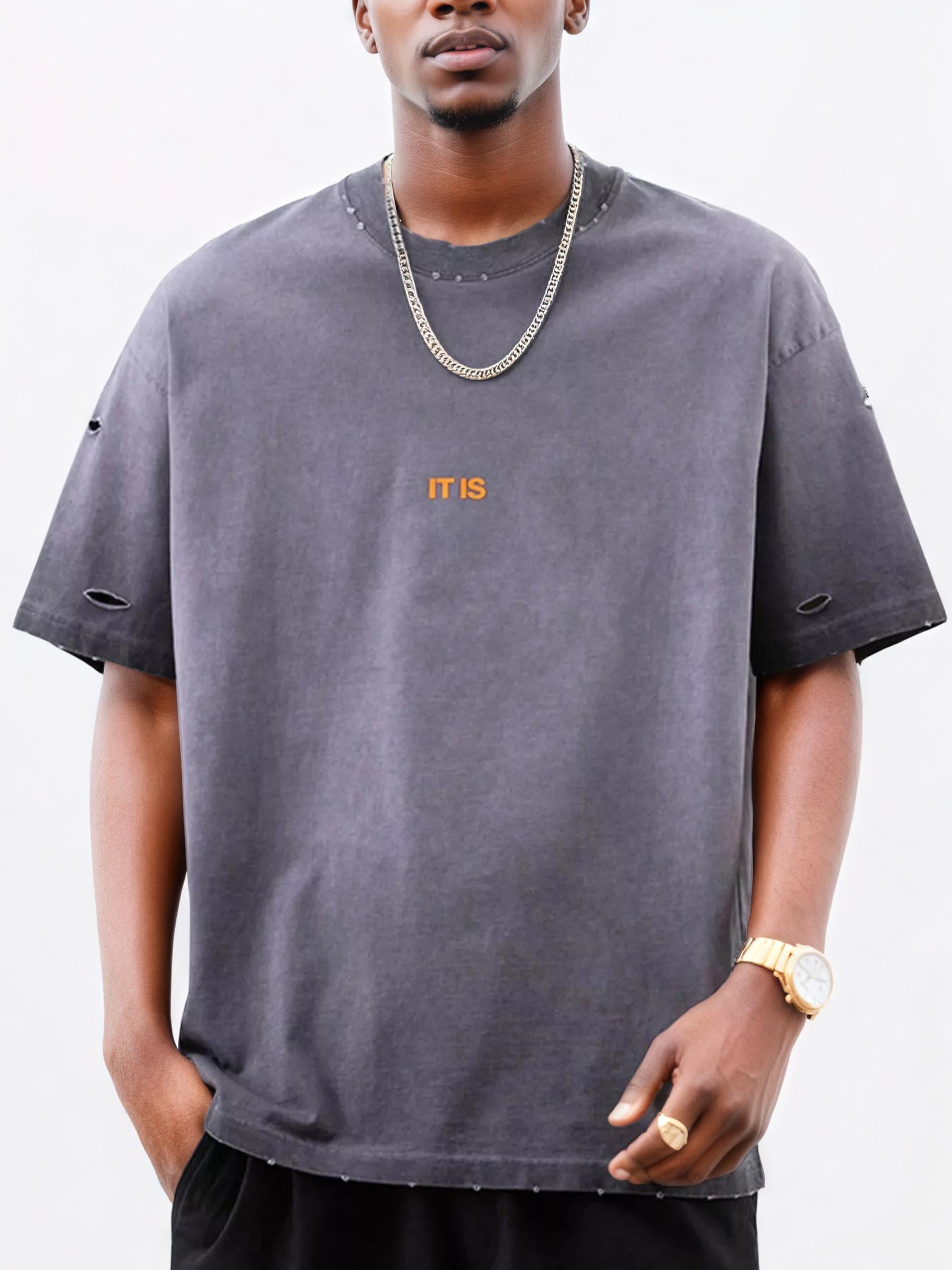 Men's Plus Size Distressed Graphic Back Short Sleeve T-Shirt