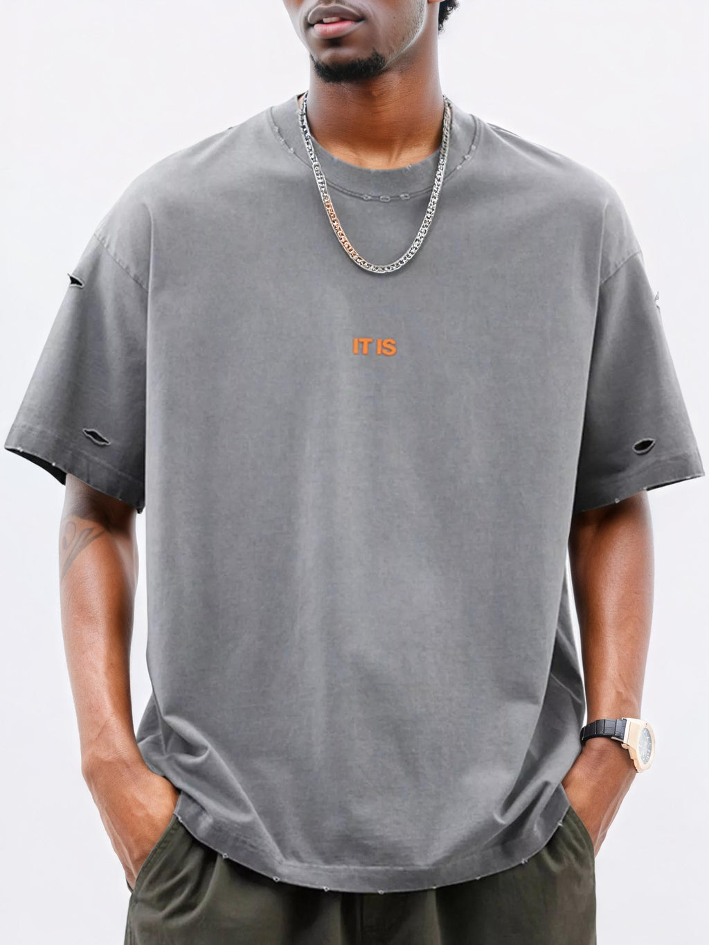 Men's Plus Size Distressed Graphic Back Short Sleeve T-Shirt