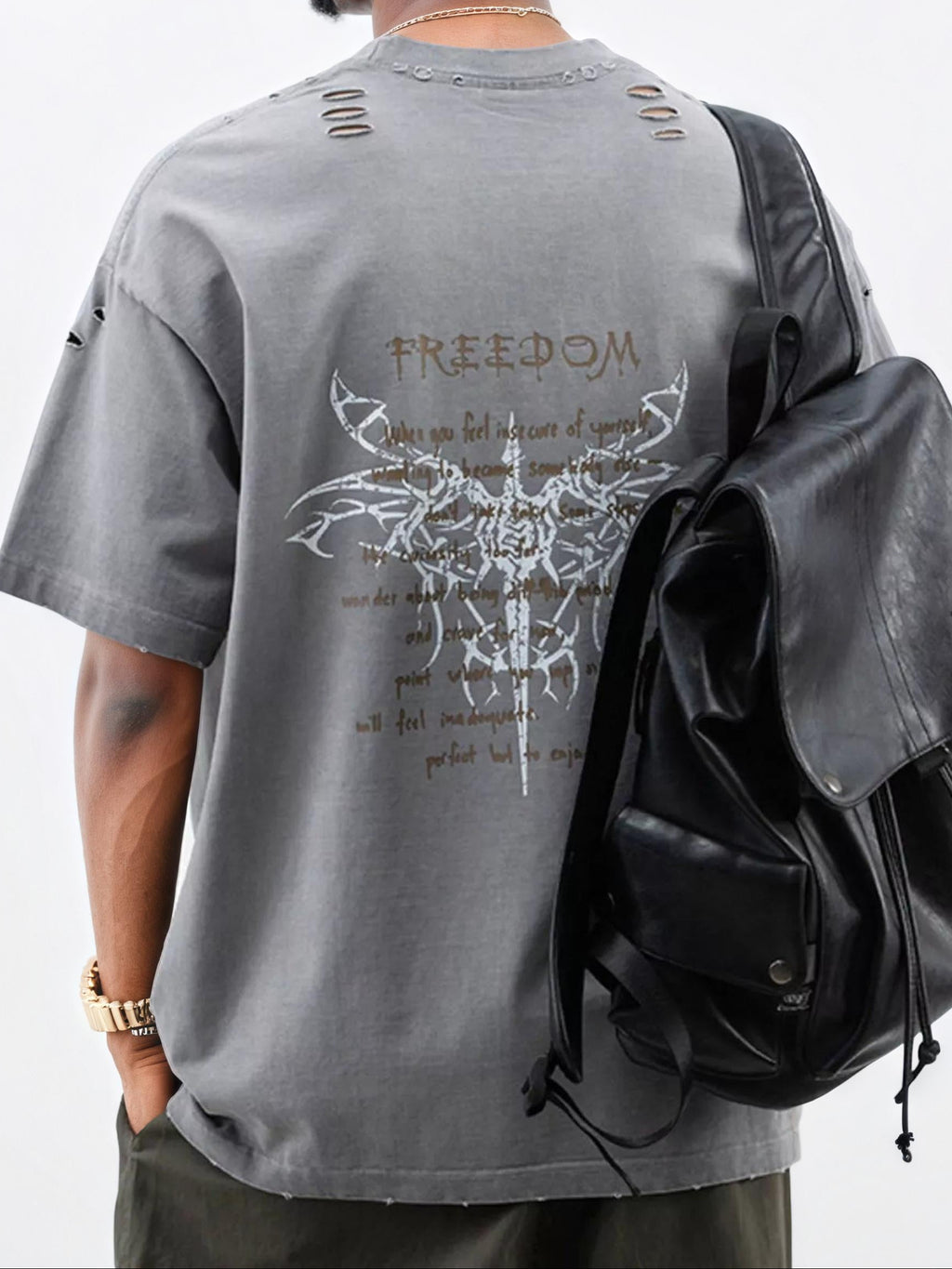 Men's Plus Size Distressed Graphic Back Short Sleeve T-Shirt