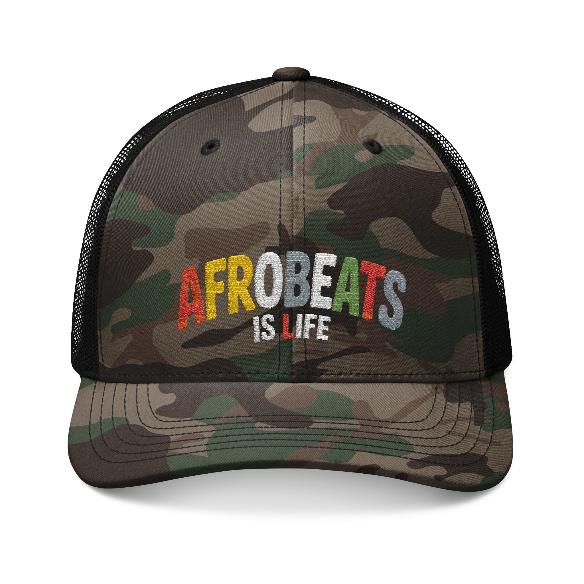 'Afrobeats is Life' Camouflage Trucker Hat (Embroidery)