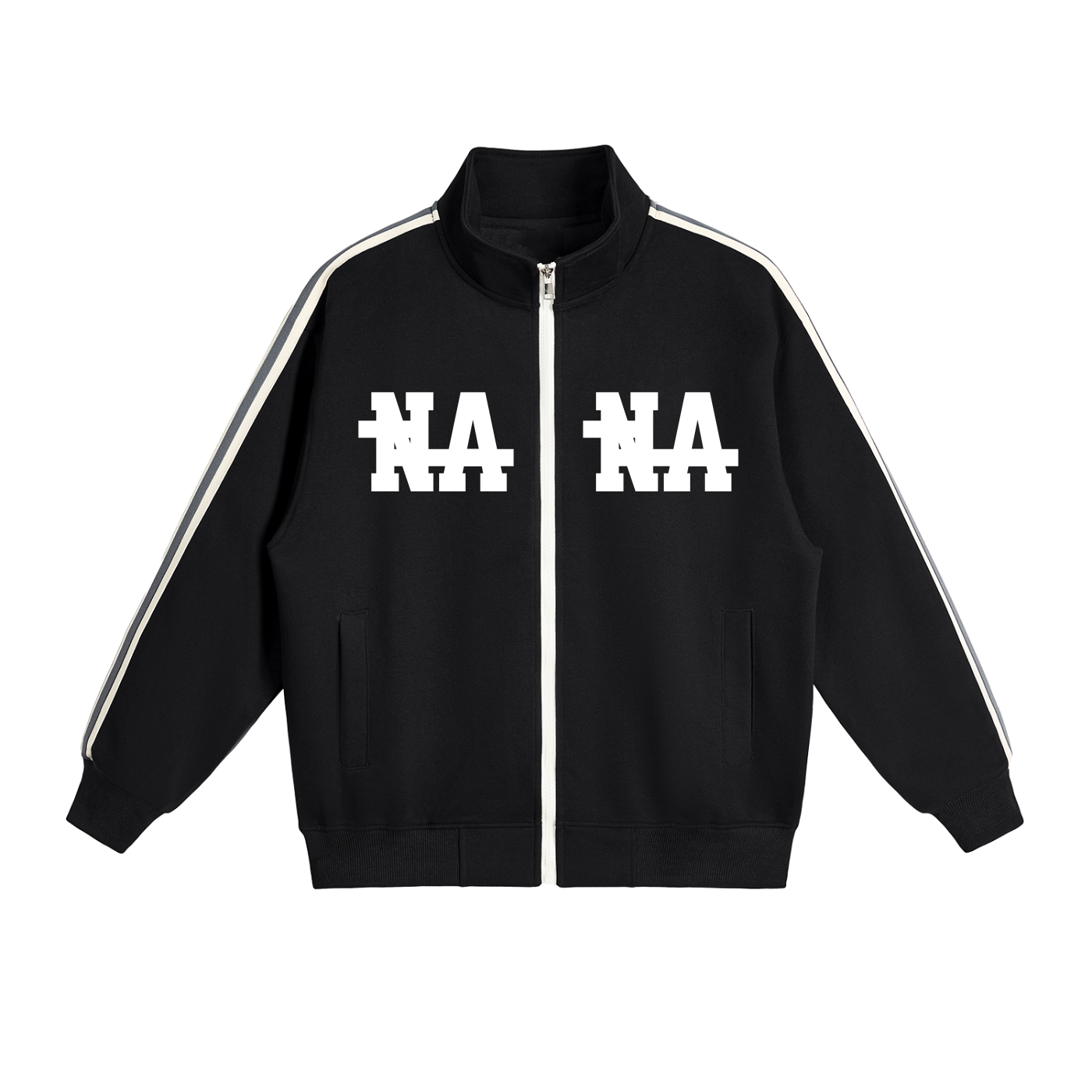 Contrast Side-Stripe Stand 'NA' Collar  Jacket