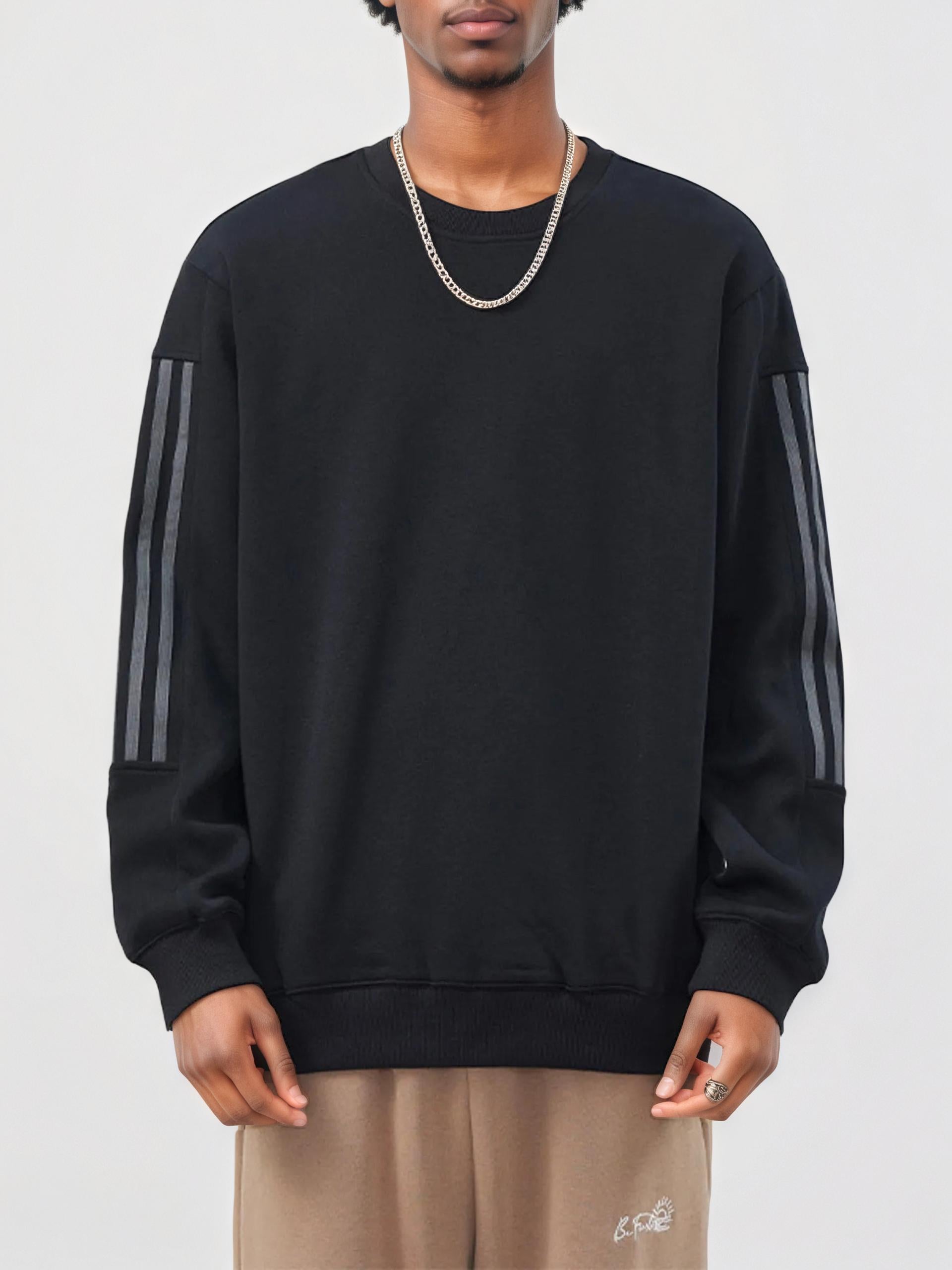 Men's Plus Size Casual Striped Sleeve Sweatshirt