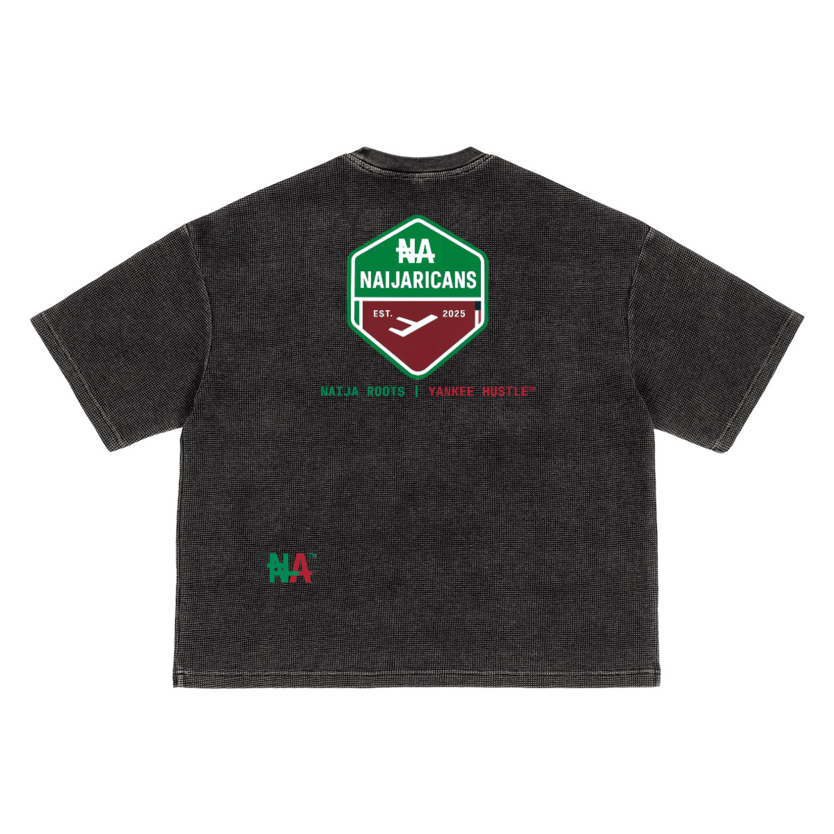 Waffle-Texture Washed Cropped Boxy "Exotic NA" Tee