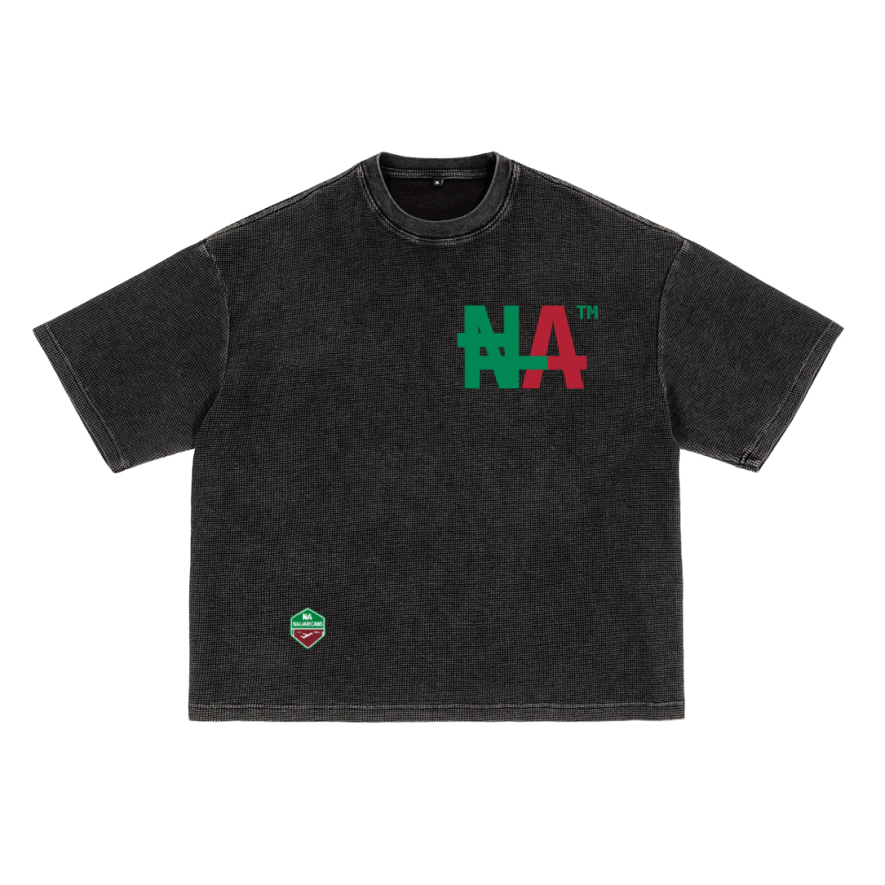 Waffle-Texture Washed Cropped Boxy "Exotic NA" Tee