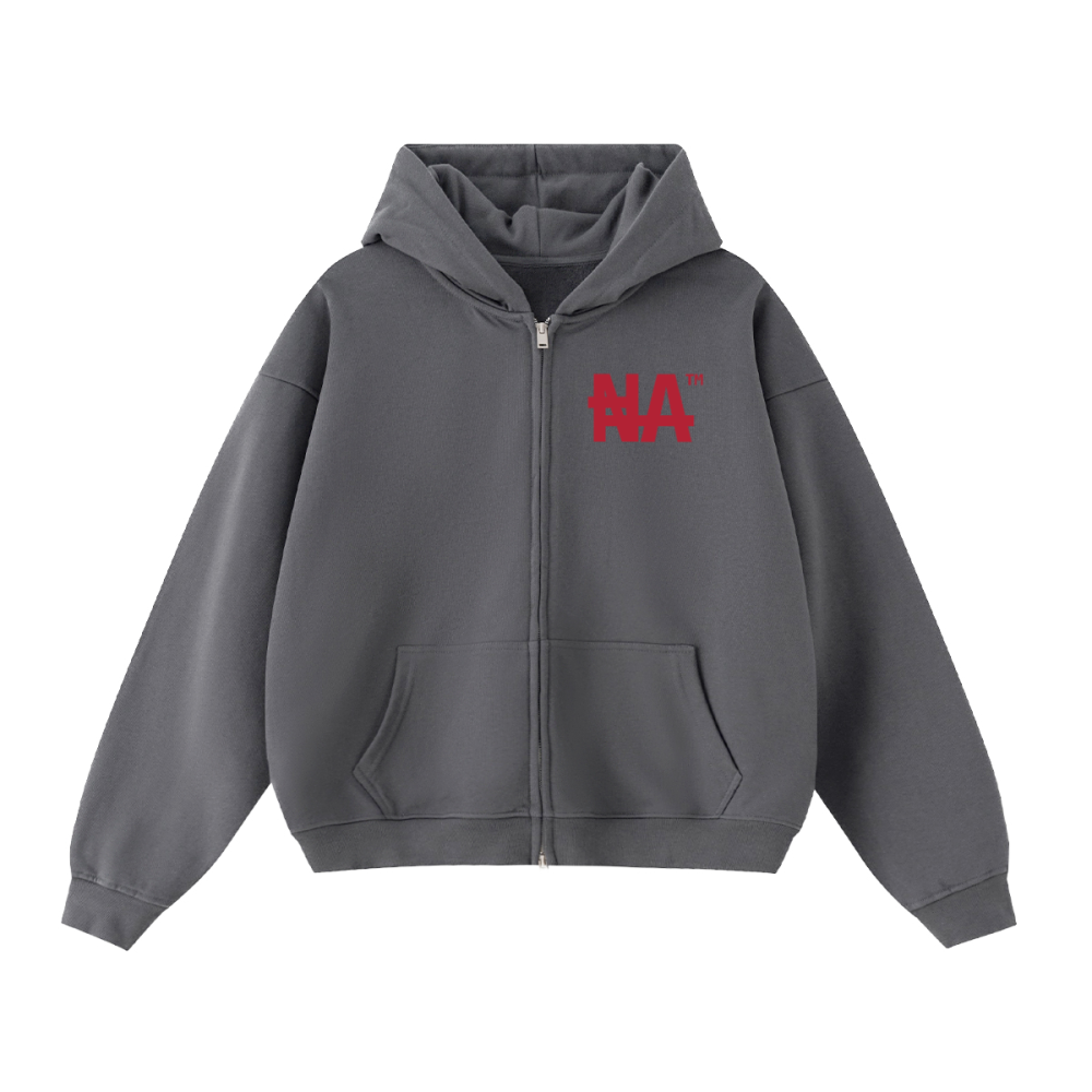Unisex Cropped Oversized Zip-up "NA" Hoodie