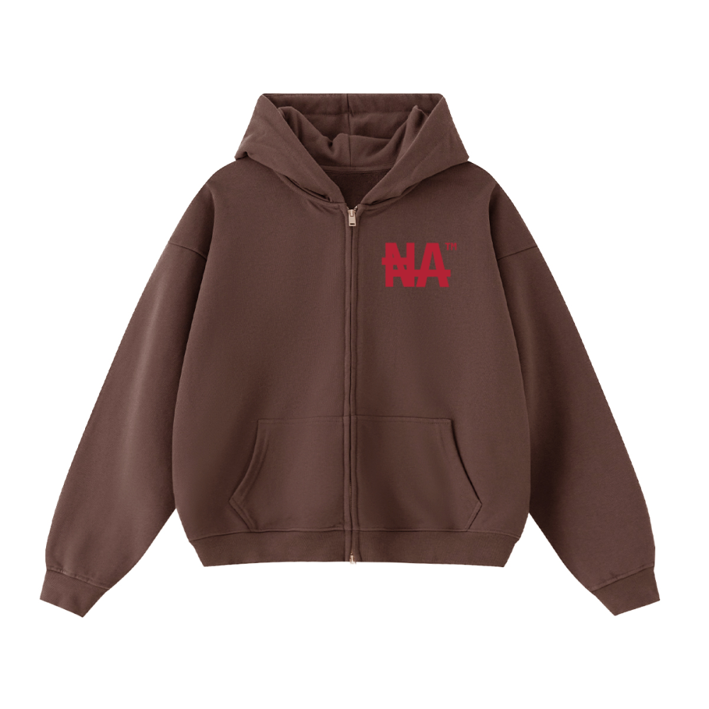 Unisex Cropped Oversized Zip-up "NA" Hoodie