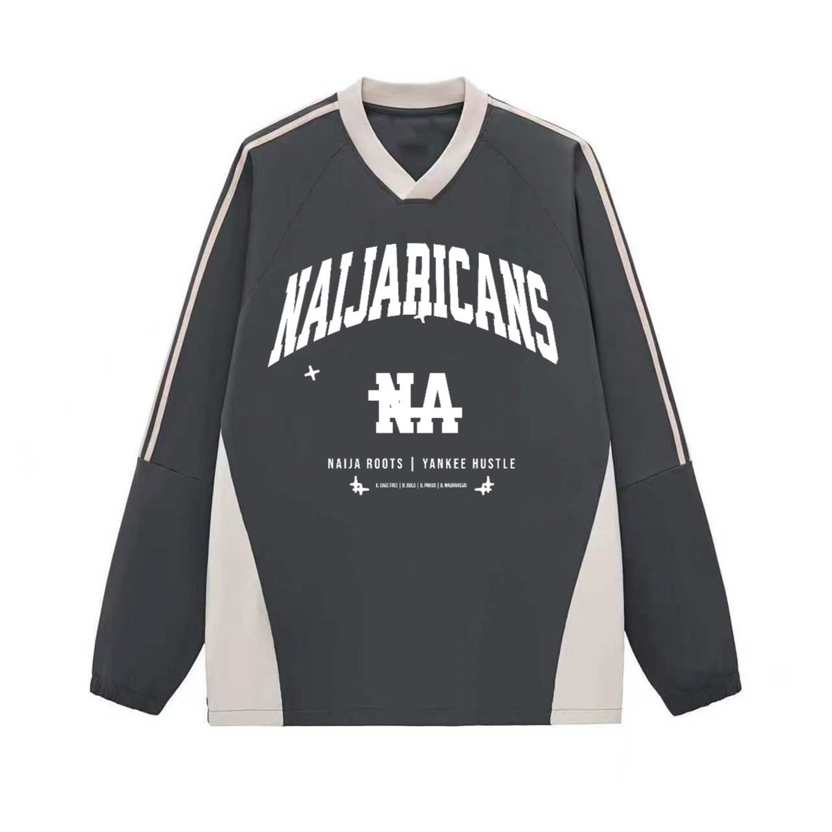 Colorblock V-neck "Naijaricans-1960" Long Sleeve Shirt